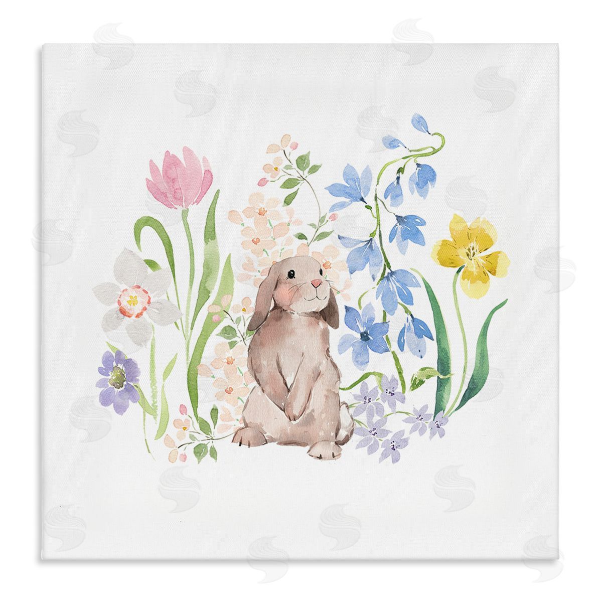 Heather Lee Chan Spring Flowers & Rabbit Stretched Canvas Wall Art Print