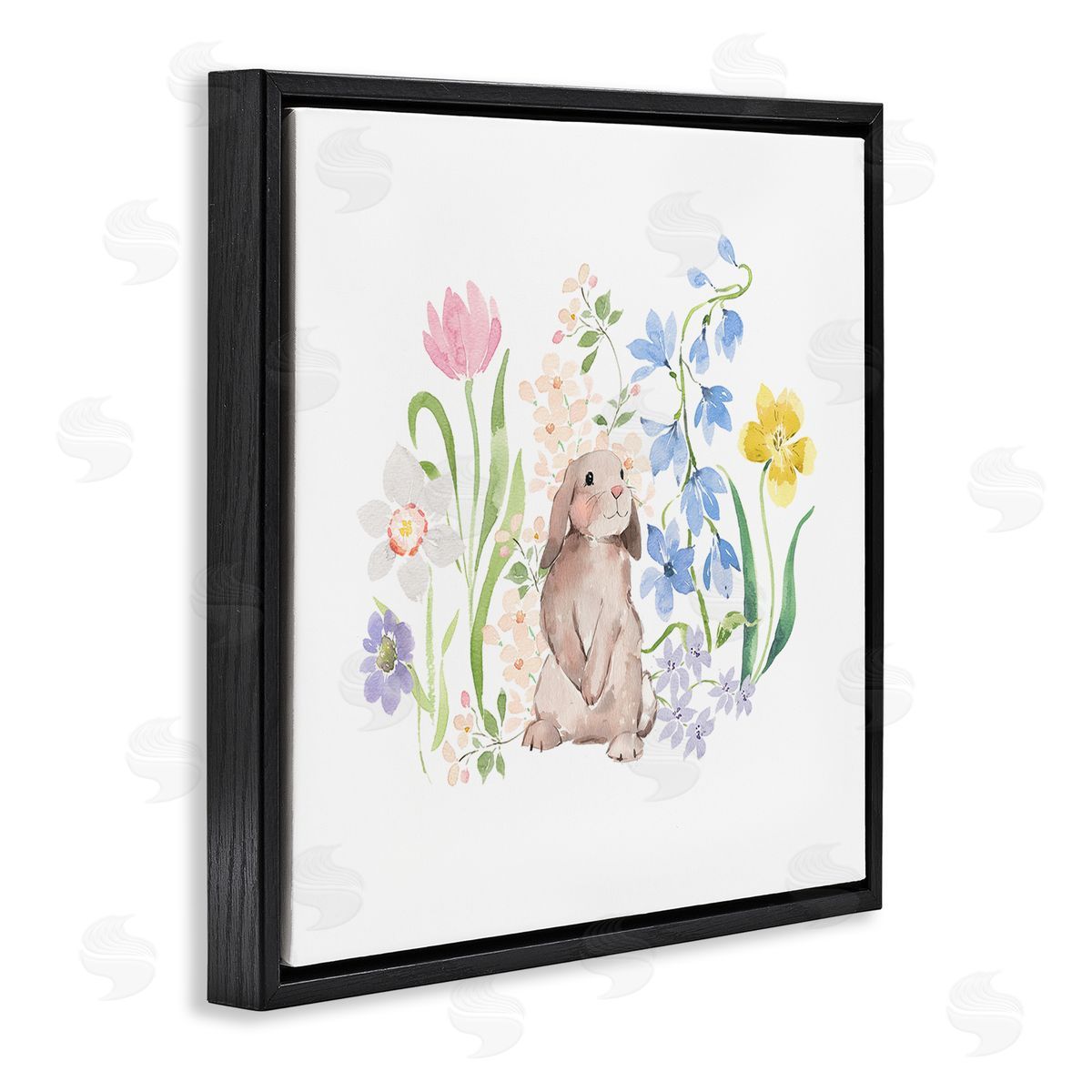 Heather Lee Chan Spring Flowers & Rabbit Black Floating Frame Canvas Wall Art Print