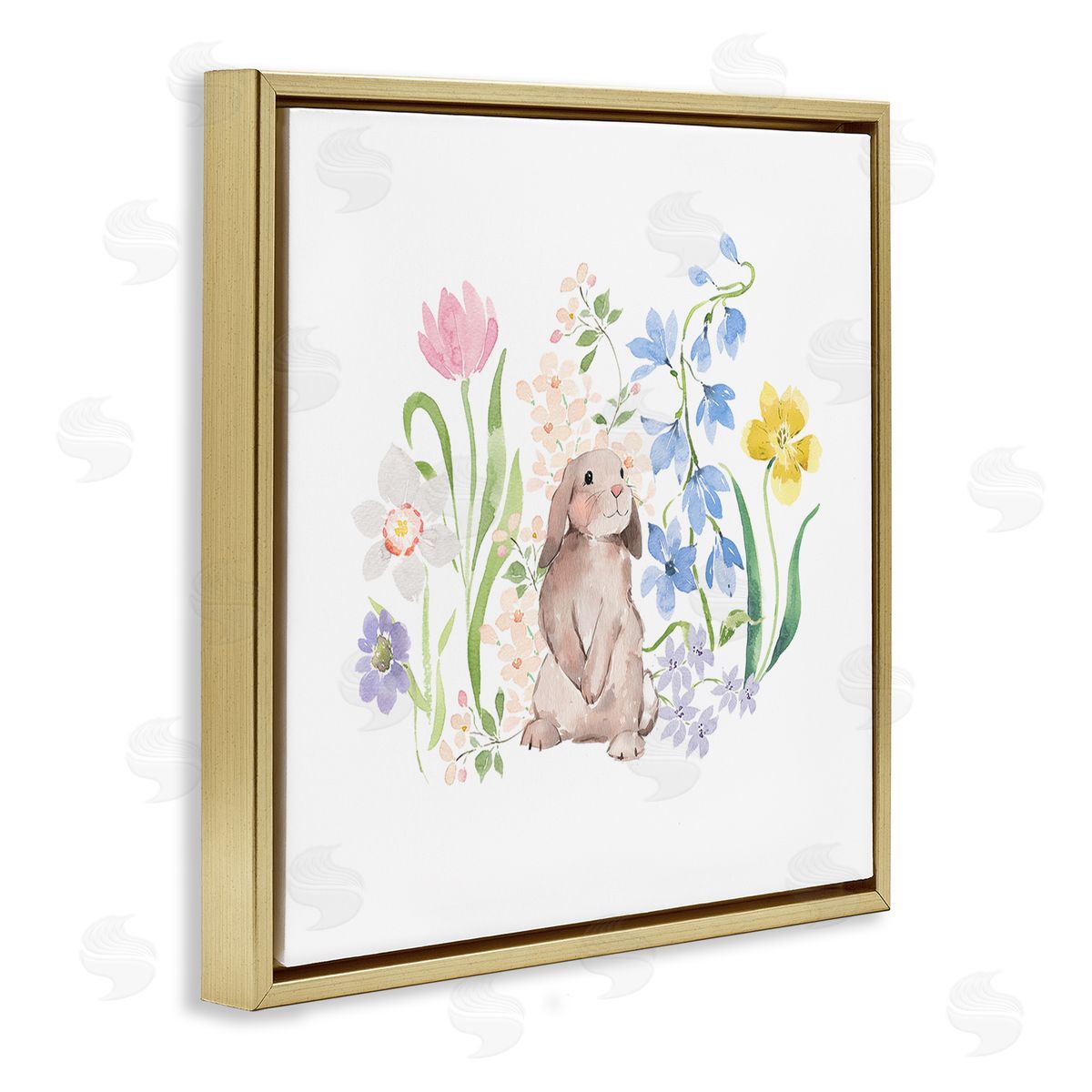Heather Lee Chan Spring Flowers & Rabbit Gold Floating Frame Canvas Wall Art Print
