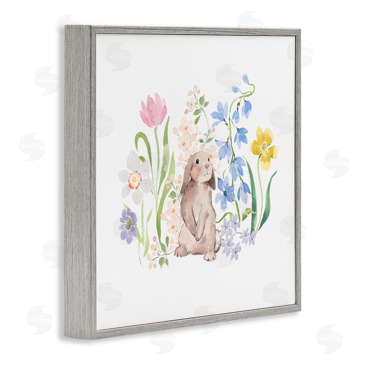 Heather Lee Chan Spring Flowers & Rabbit Gray Framed Glicee Wall Art Print