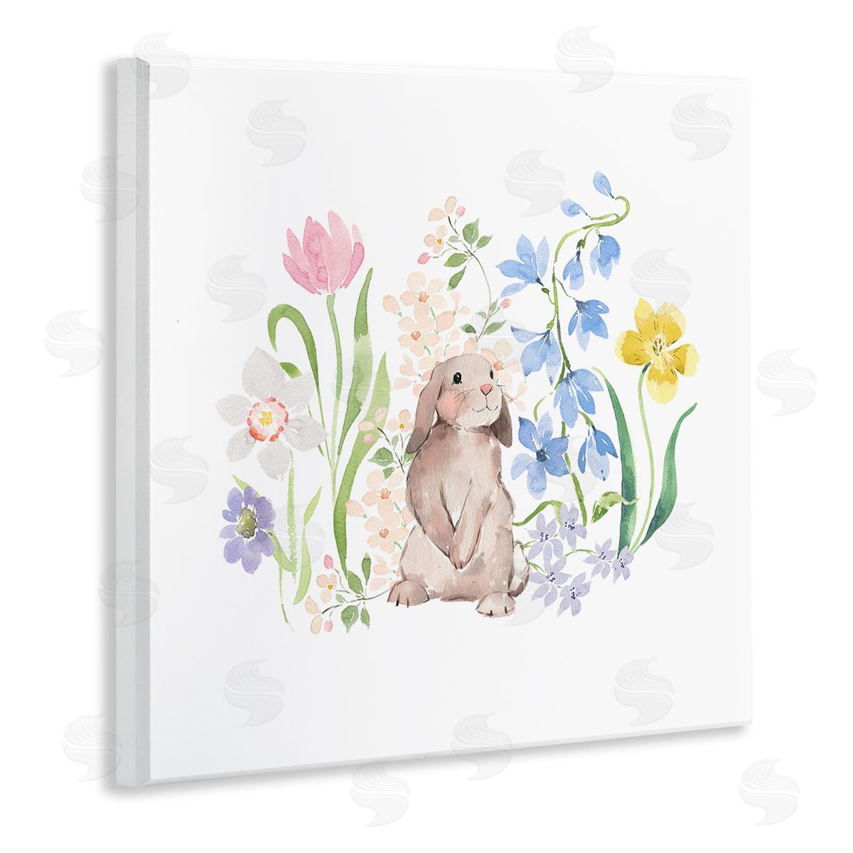 Heather Lee Chan Spring Flowers & Rabbit Wooden Wall Plaque Art Print