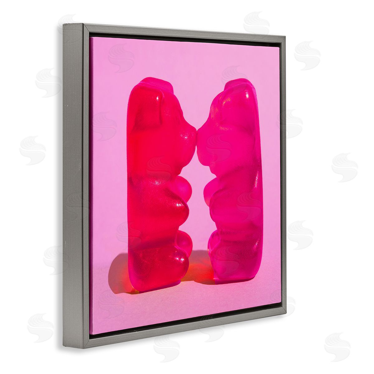 Stupell Studio Kissing Gummy Candy Bears Gray Floating Frame Canvas Wall Art Print