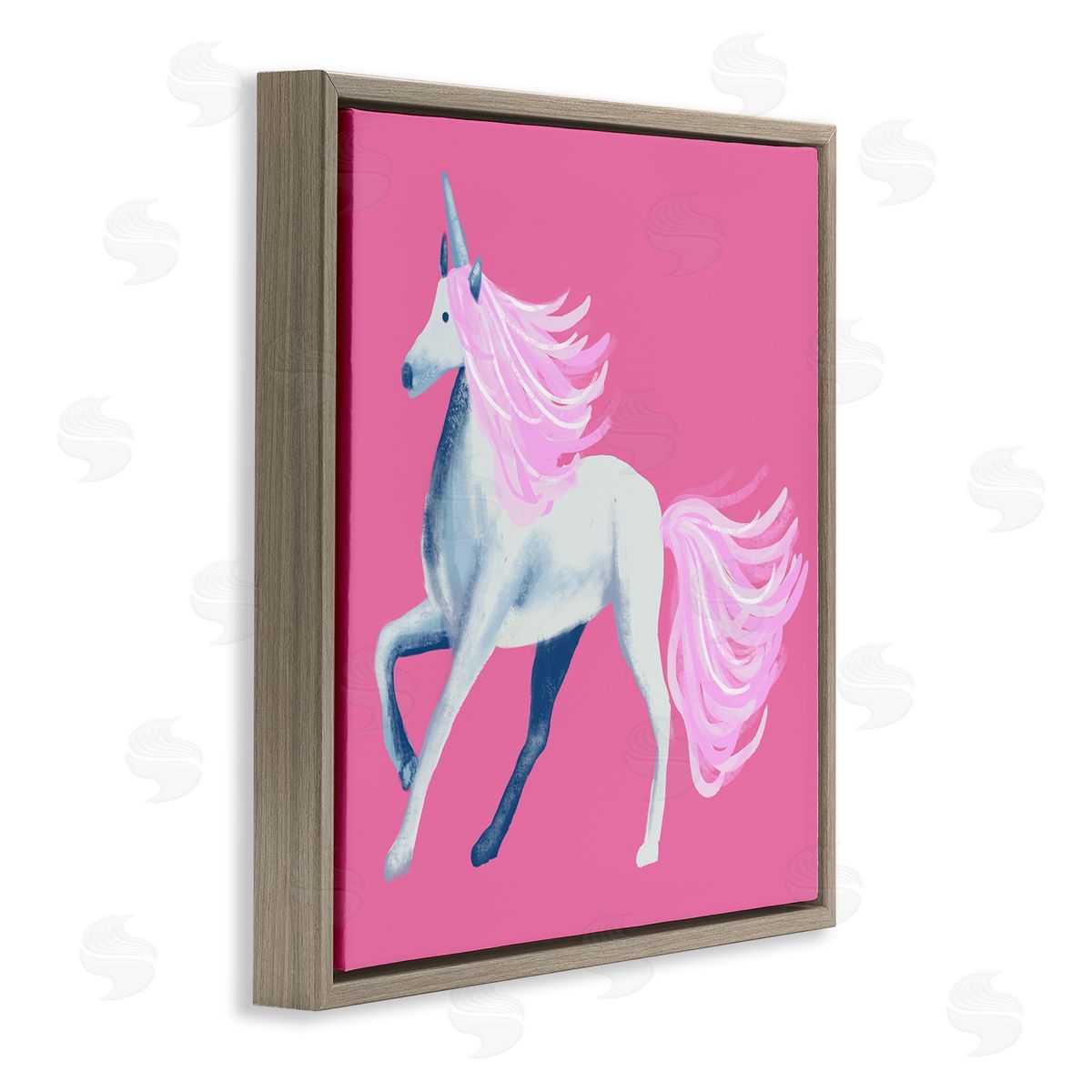 Thimblepress Pink Unicorn Illustration Brown Floating Frame Canvas Wall Art Print