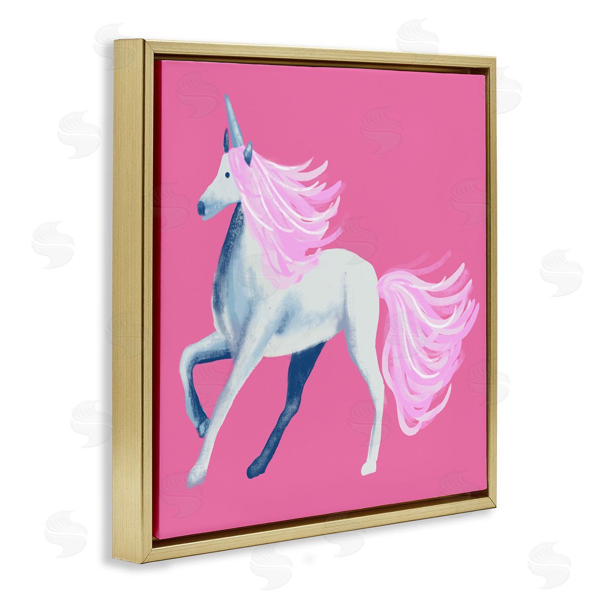Thimblepress Pink Unicorn Illustration Gold Floating Frame Canvas Wall Art Print