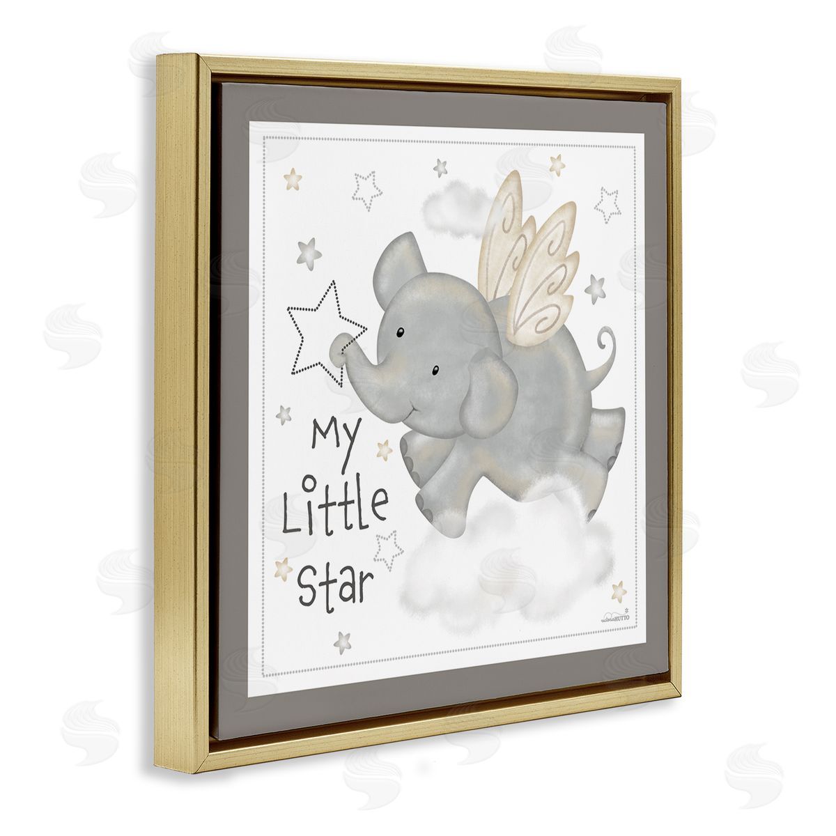 Victoria Hutto My Little Star Elephant Gold Floating Frame Canvas Wall Art Print