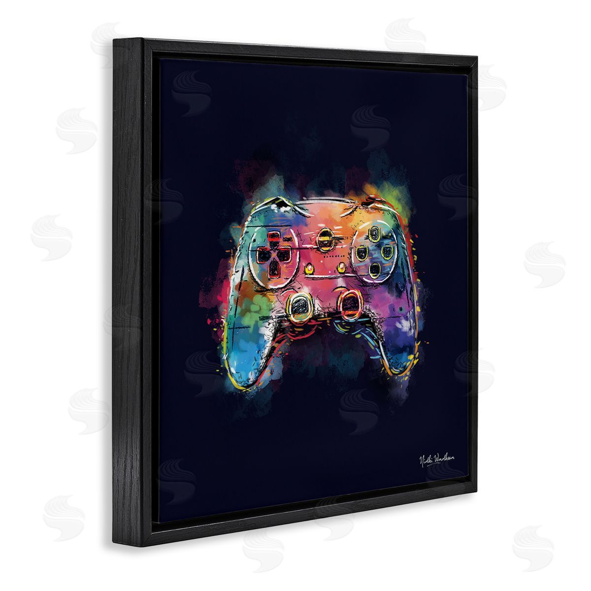Nidhi Wadhwa Modern Controller Splash Black Floating Frame Canvas Wall Art Print