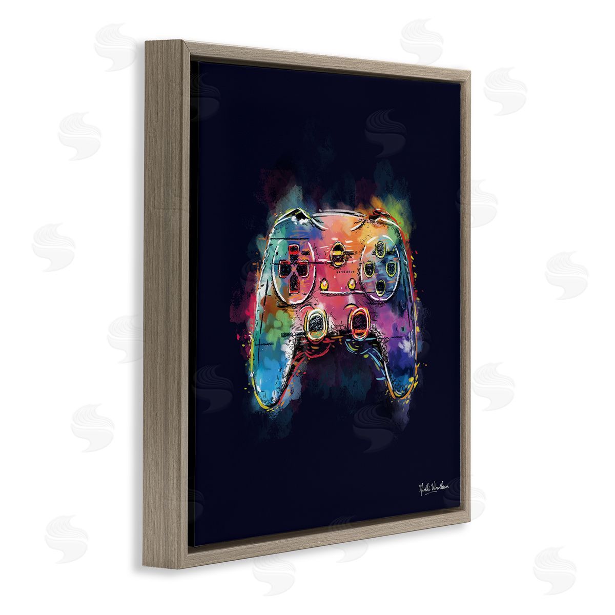 Nidhi Wadhwa Modern Controller Splash Brown Floating Frame Canvas Wall Art Print