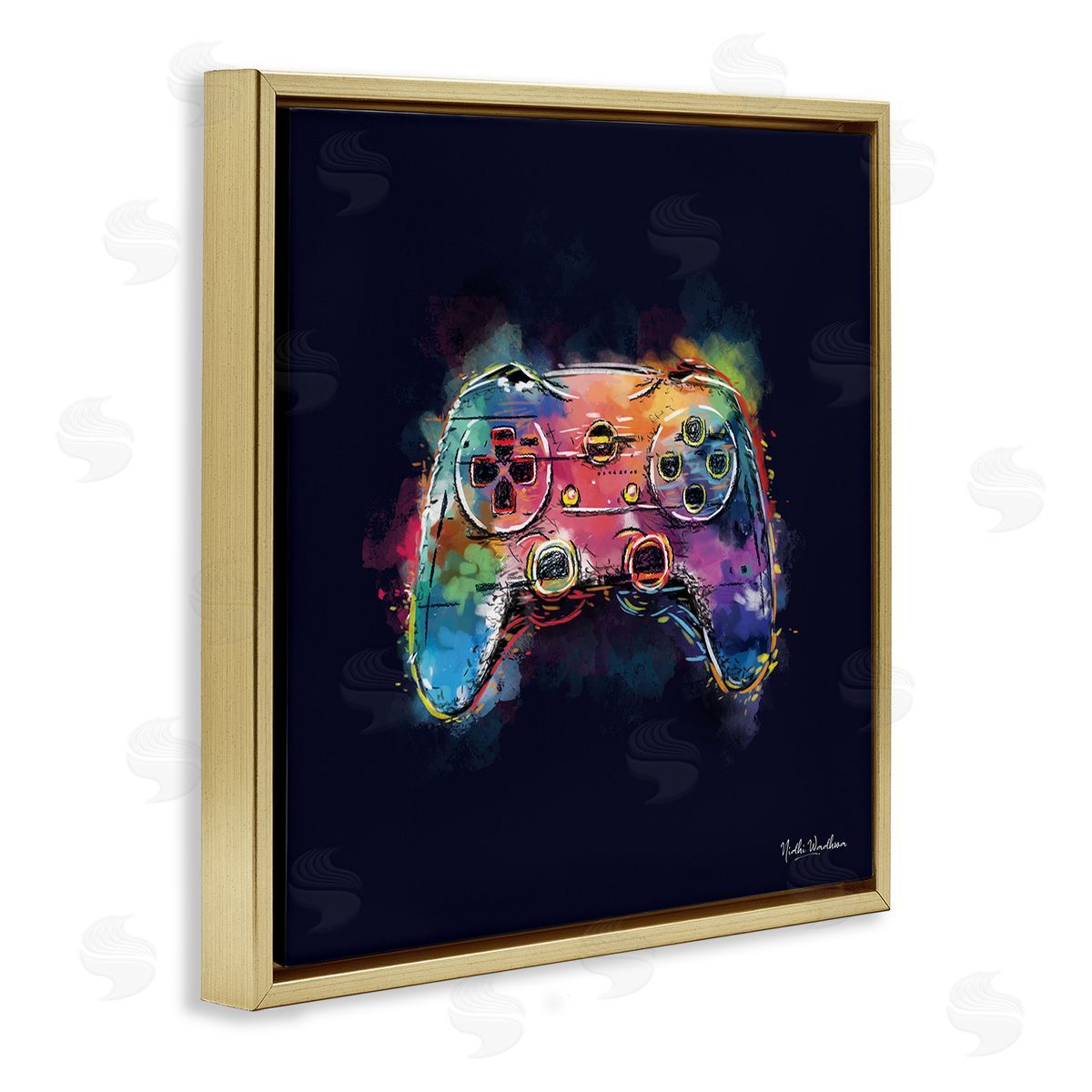 Nidhi Wadhwa Modern Controller Splash Gold Floating Frame Canvas Wall Art Print