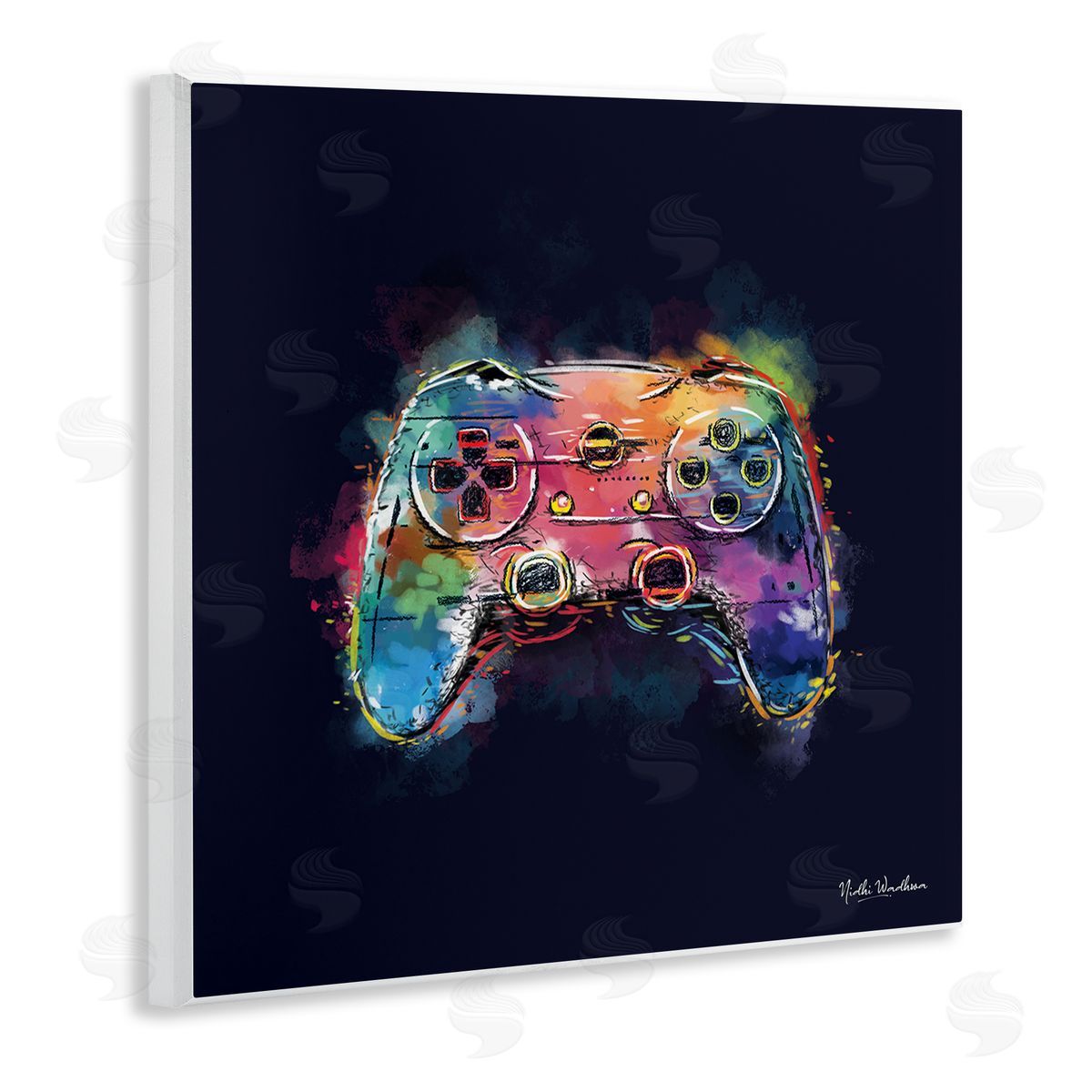 Nidhi Wadhwa Modern Controller Splash Wooden Wall Plaque Art Print