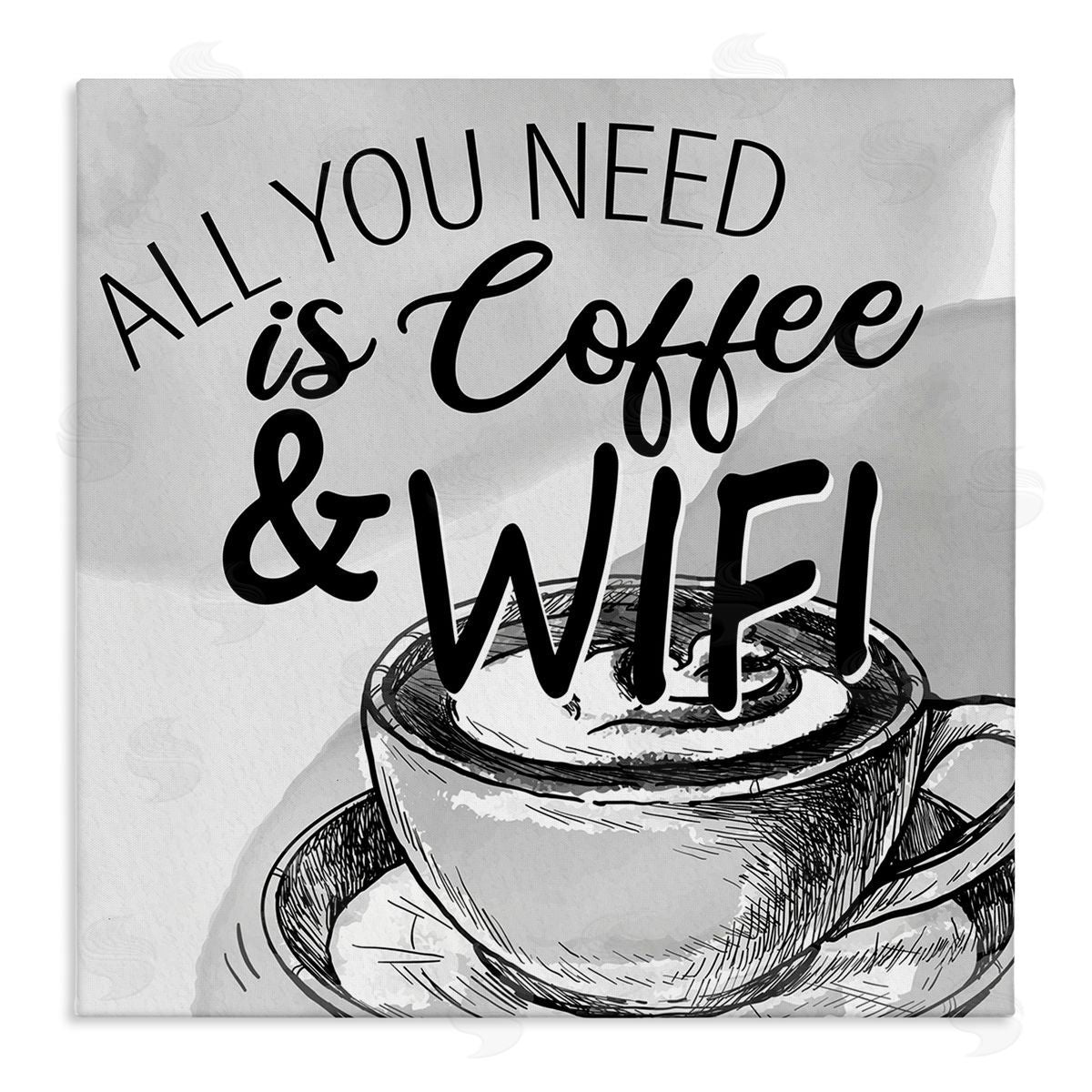 Kim Allen Vintage Coffee & Wifi Stretched Canvas Wall Art Print