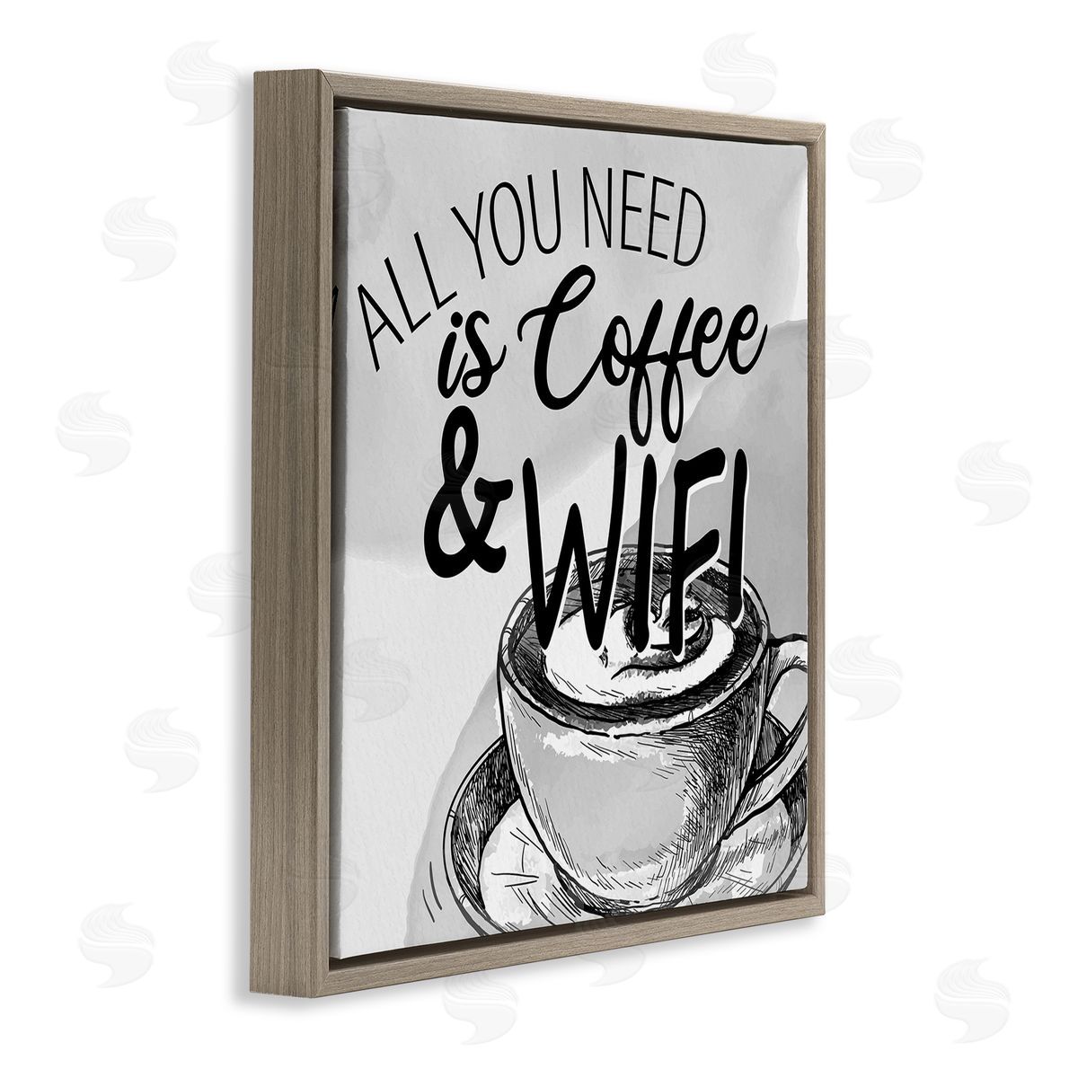 Kim Allen Vintage Coffee & Wifi Brown Floating Frame Canvas Wall Art Print