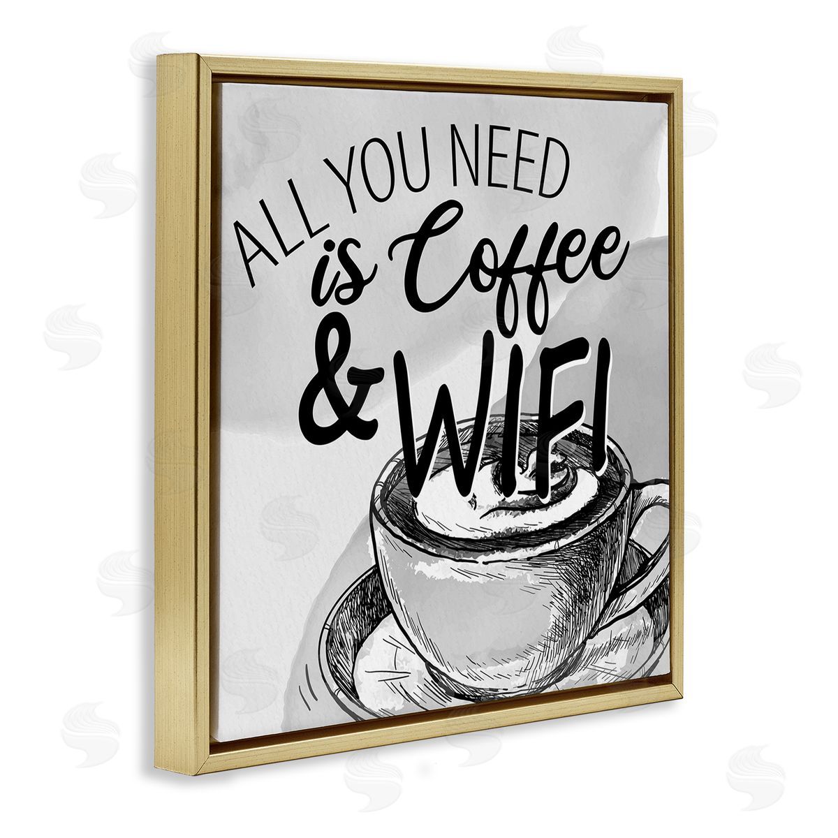 Kim Allen Vintage Coffee & Wifi Gold Floating Frame Canvas Wall Art Print