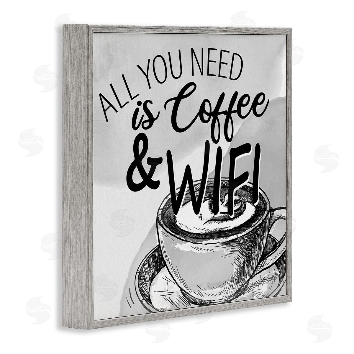Kim Allen Vintage Coffee & Wifi Gray Framed Glicee Wall Art Print