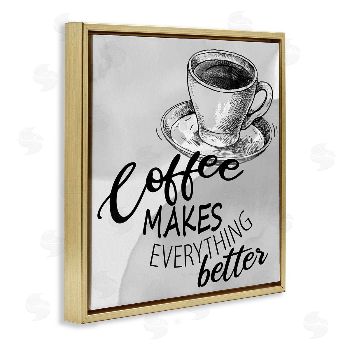 Kim Allen Vintage Coffee Phrase Gold Floating Frame Canvas Wall Art Print