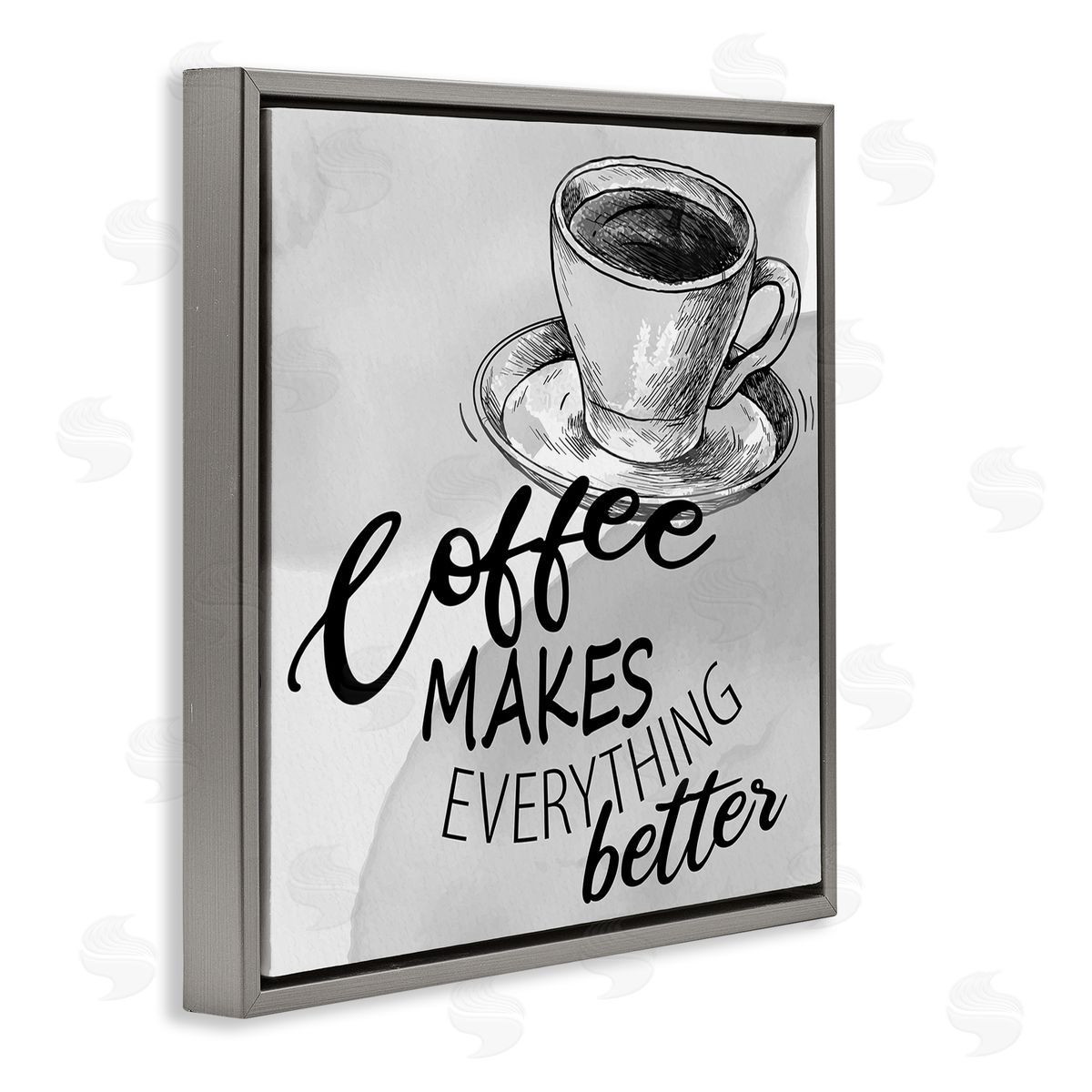 Kim Allen Vintage Coffee Phrase Gray Floating Frame Canvas Wall Art Print