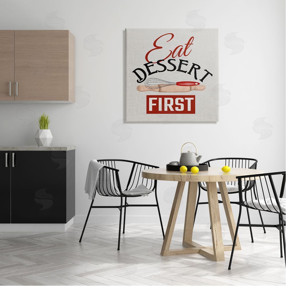 Kim Allen Eat Dessert First Phrase Canvas Wall Art in Room