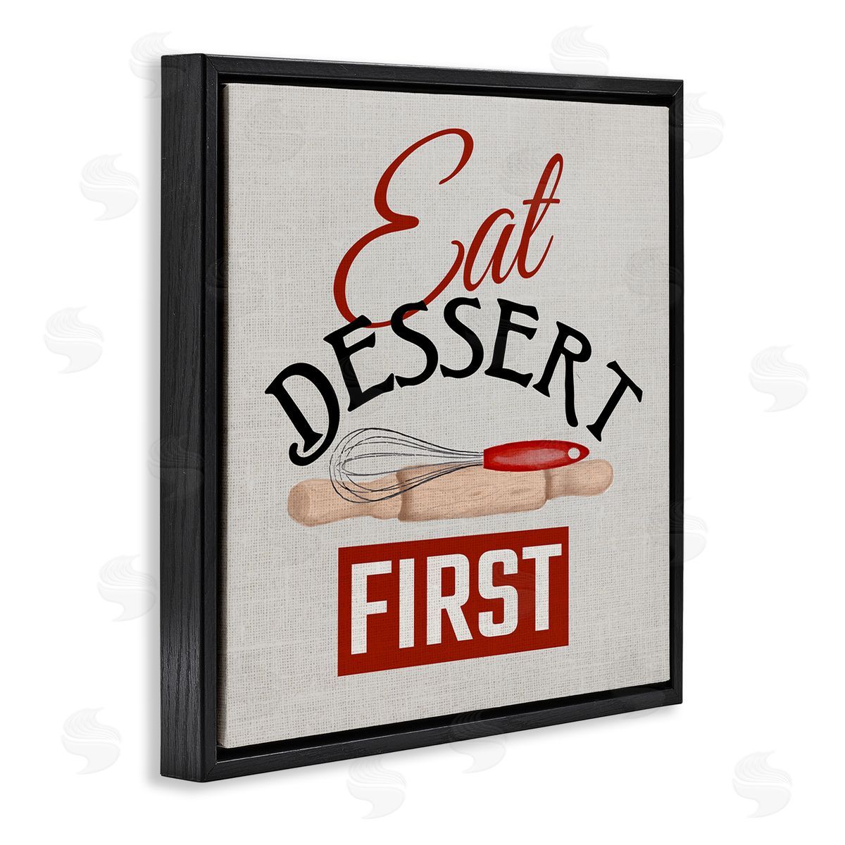 Kim Allen Eat Dessert First Phrase Black Floating Frame Canvas Wall Art Print