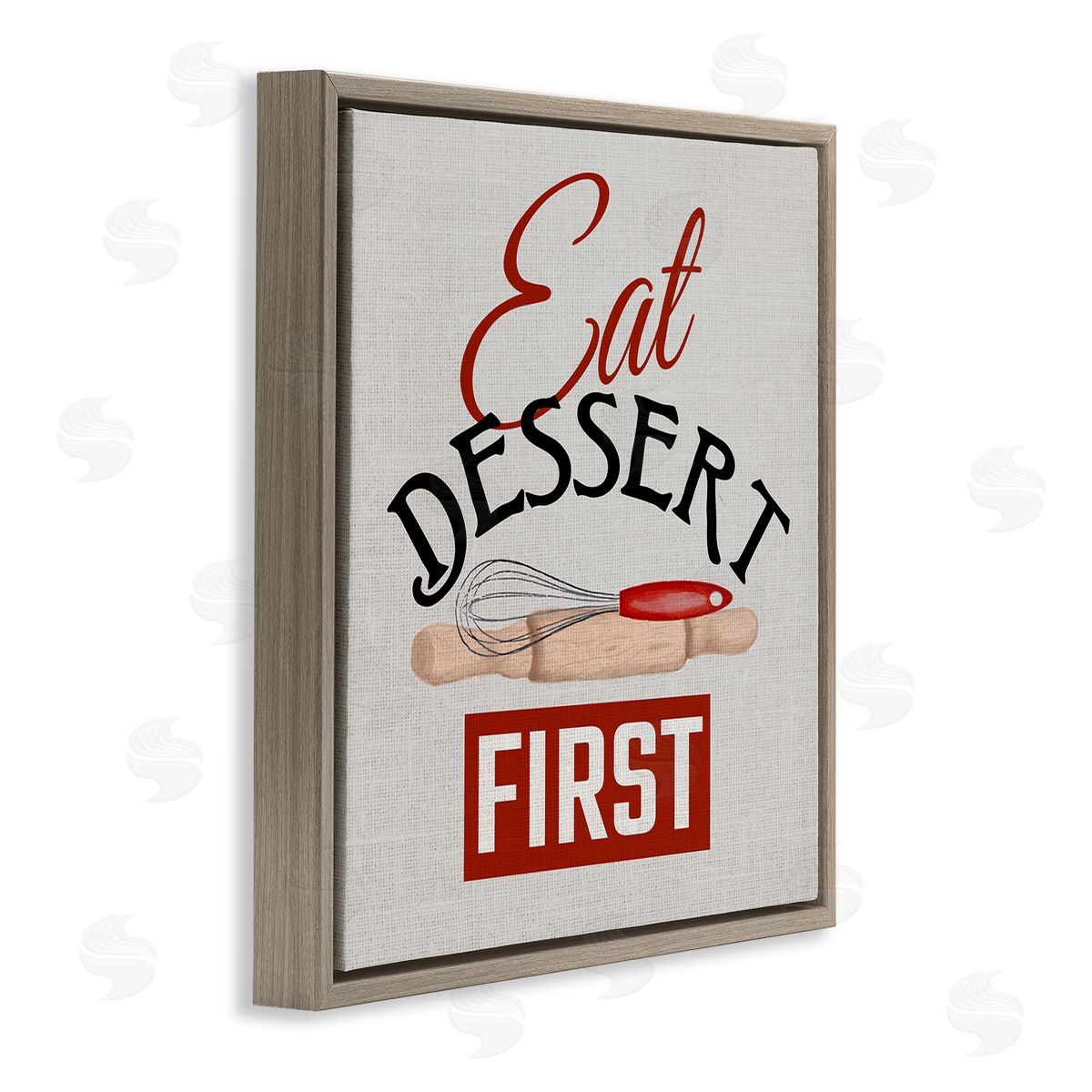 Kim Allen Eat Dessert First Phrase Brown Floating Frame Canvas Wall Art Print