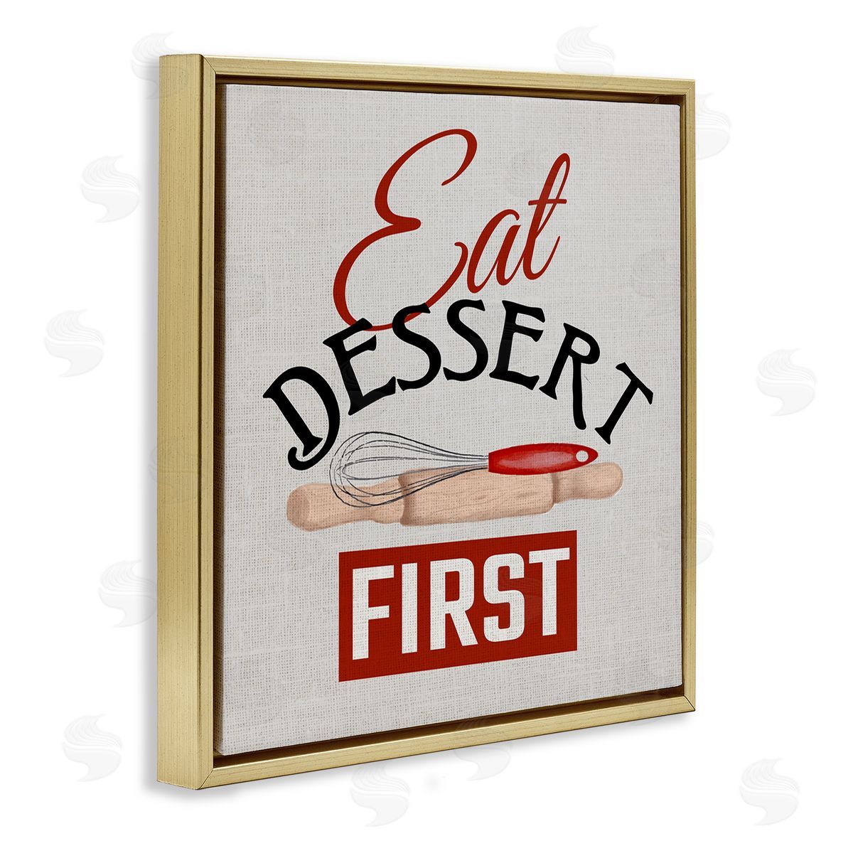 Kim Allen Eat Dessert First Phrase Gold Floating Frame Canvas Wall Art Print