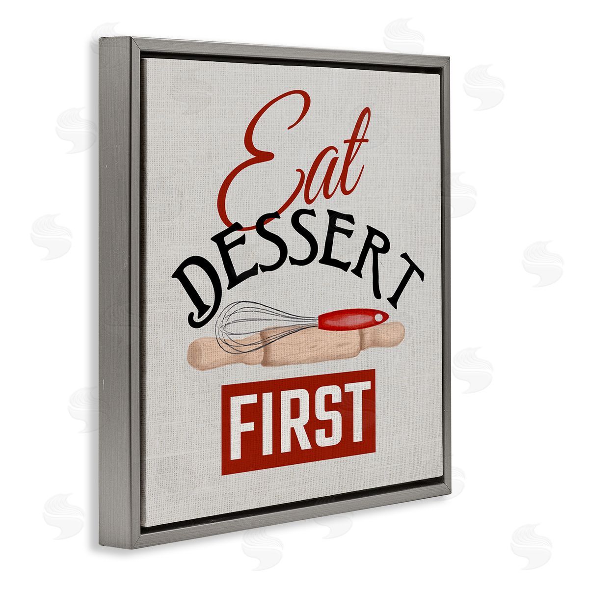 Kim Allen Eat Dessert First Phrase Gray Floating Frame Canvas Wall Art Print