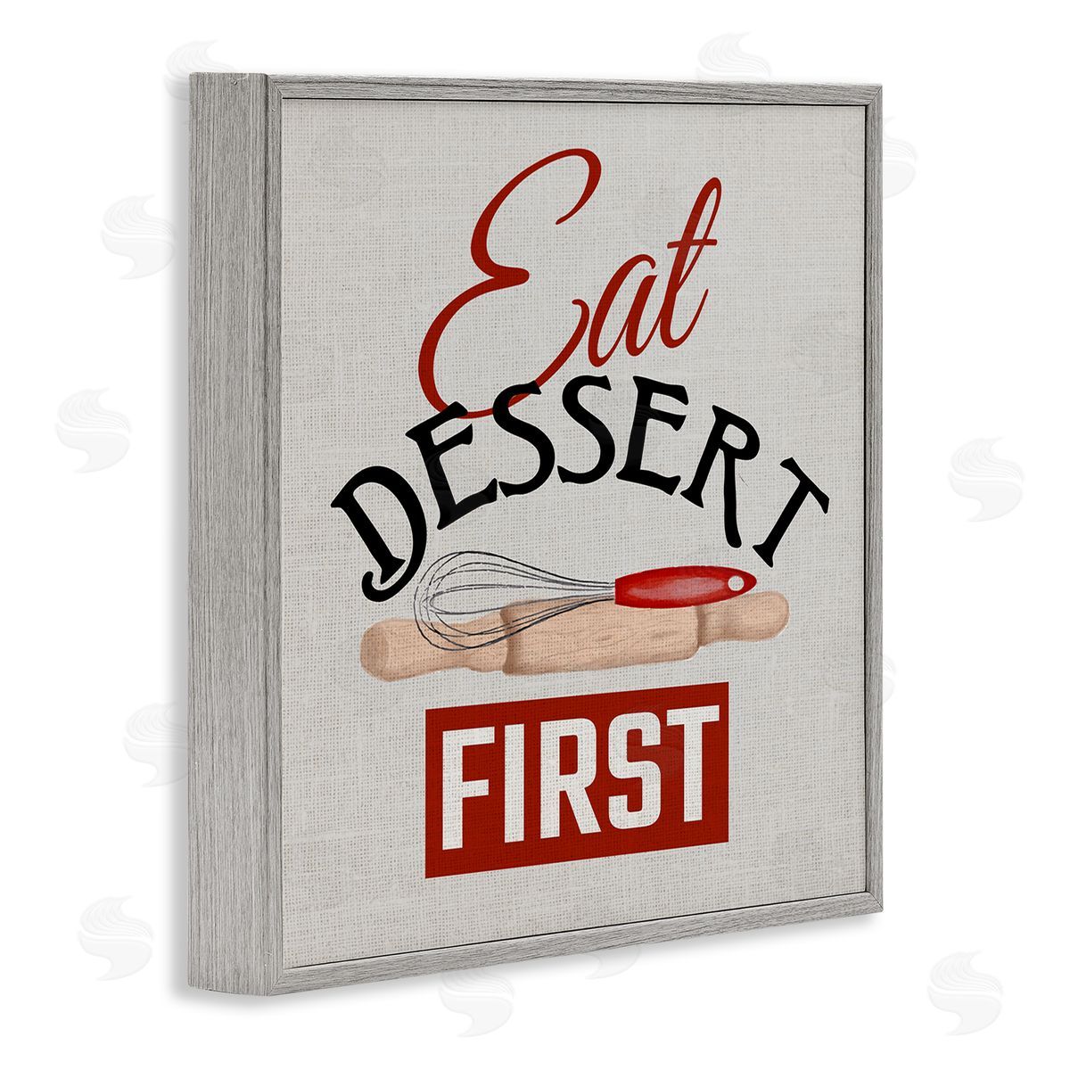 Kim Allen Eat Dessert First Phrase Gray Framed Glicee Wall Art Print