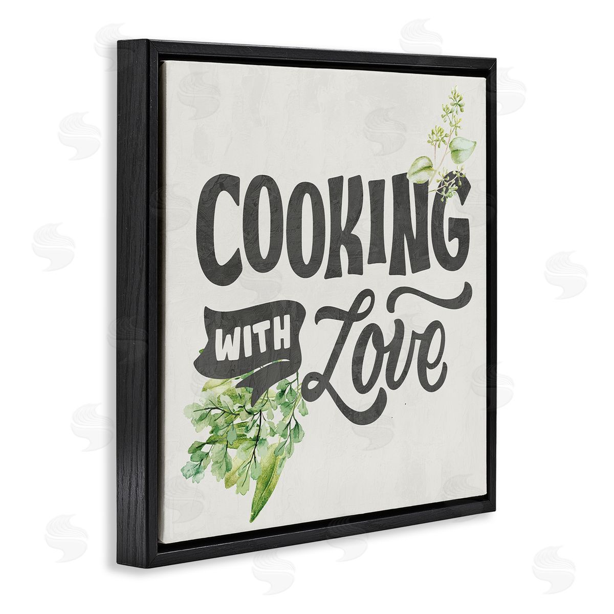 Kim Allen Cooking With Love Phrase Black Floating Frame Canvas Wall Art Print