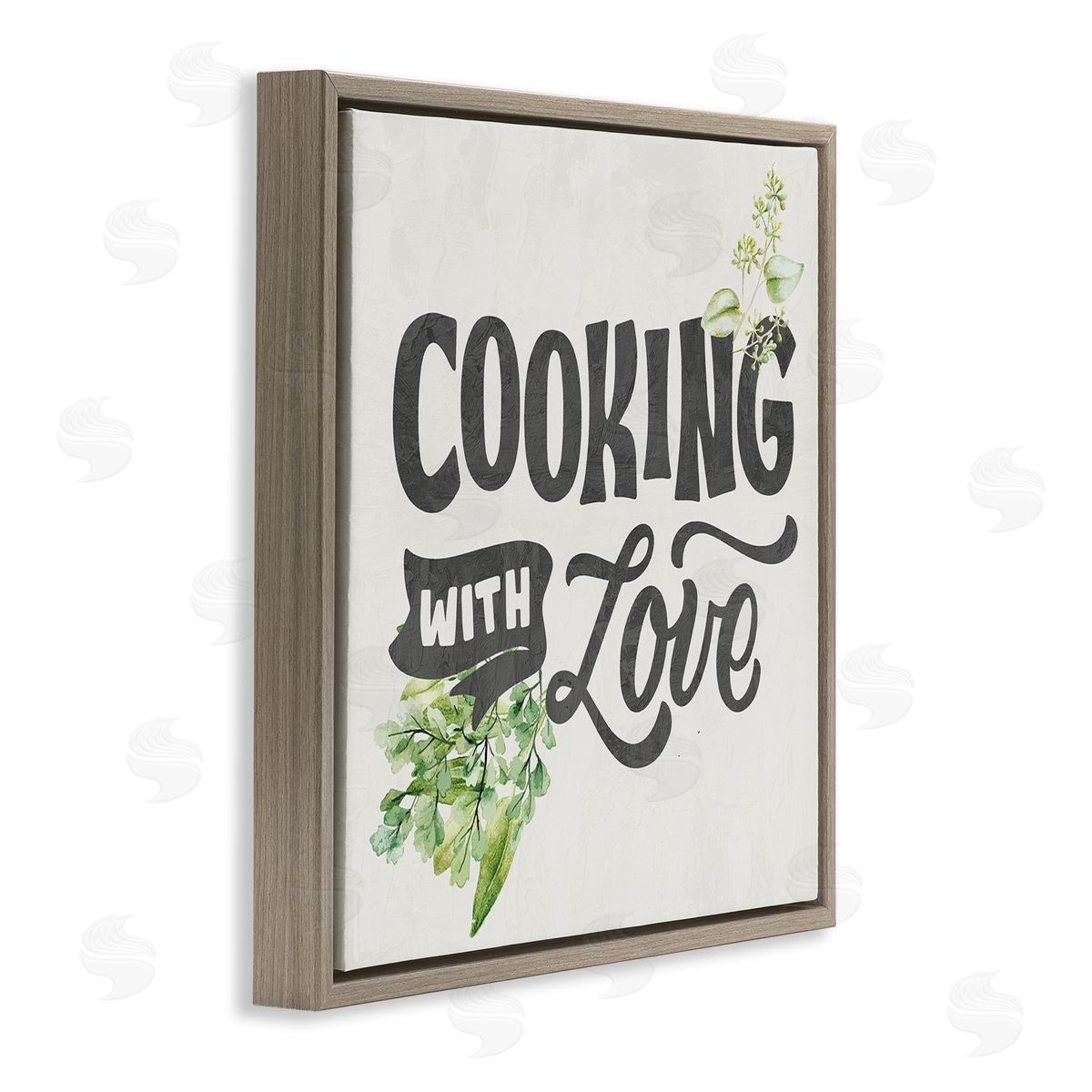 Kim Allen Cooking With Love Phrase Brown Floating Frame Canvas Wall Art Print