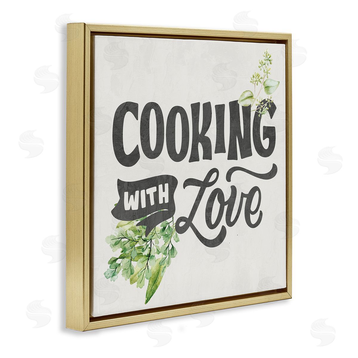 Kim Allen Cooking With Love Phrase Gold Floating Frame Canvas Wall Art Print