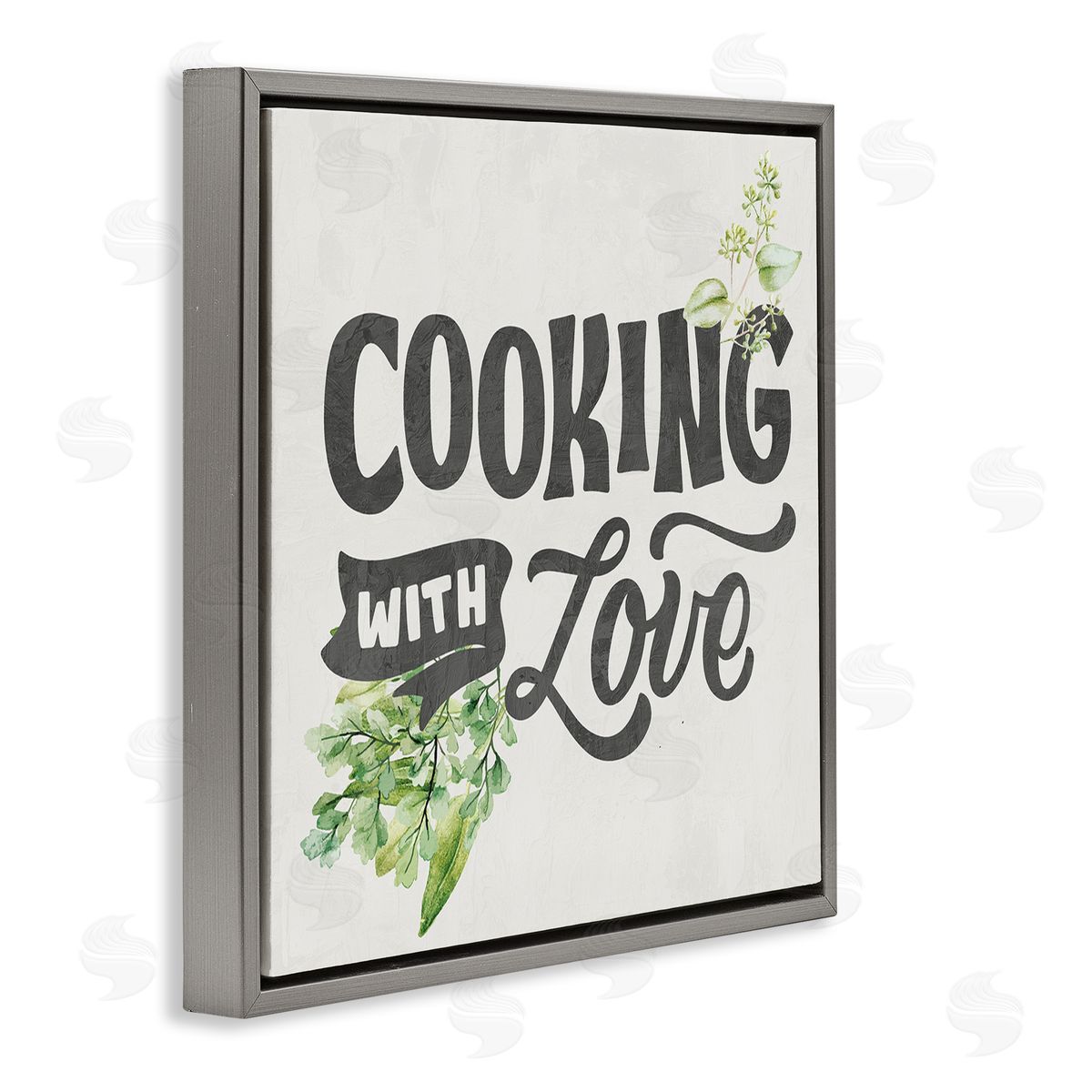 Kim Allen Cooking With Love Phrase Gray Floating Frame Canvas Wall Art Print