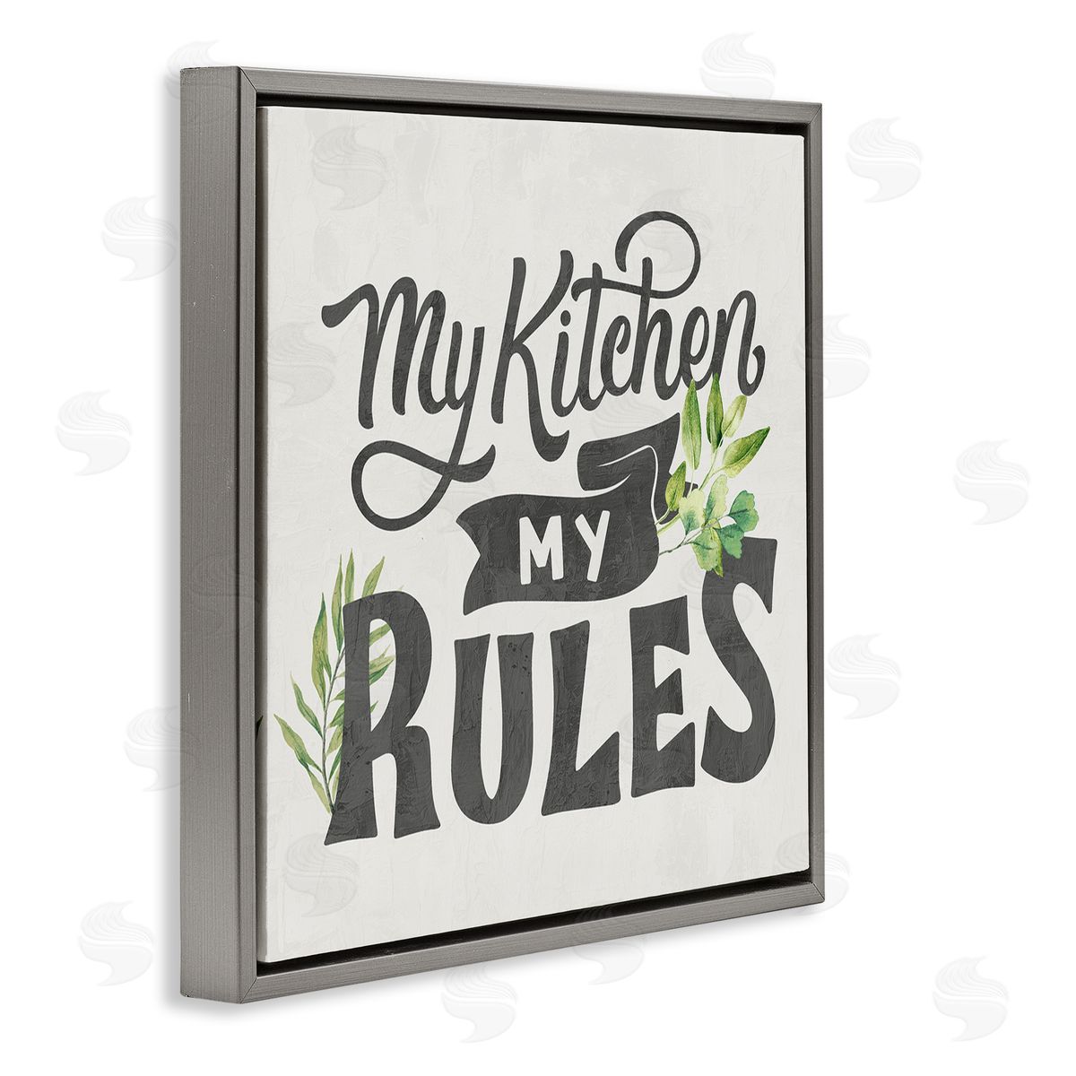 Kim Allen Retro My Kitchen Rules Gray Floating Frame Canvas Wall Art Print