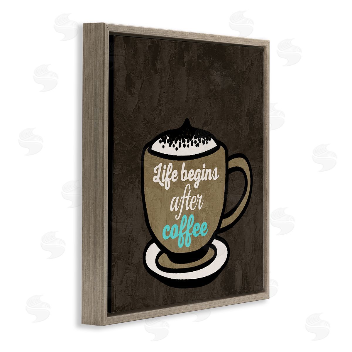 Kim Allen Life Begins After Coffee Brown Floating Frame Canvas Wall Art Print