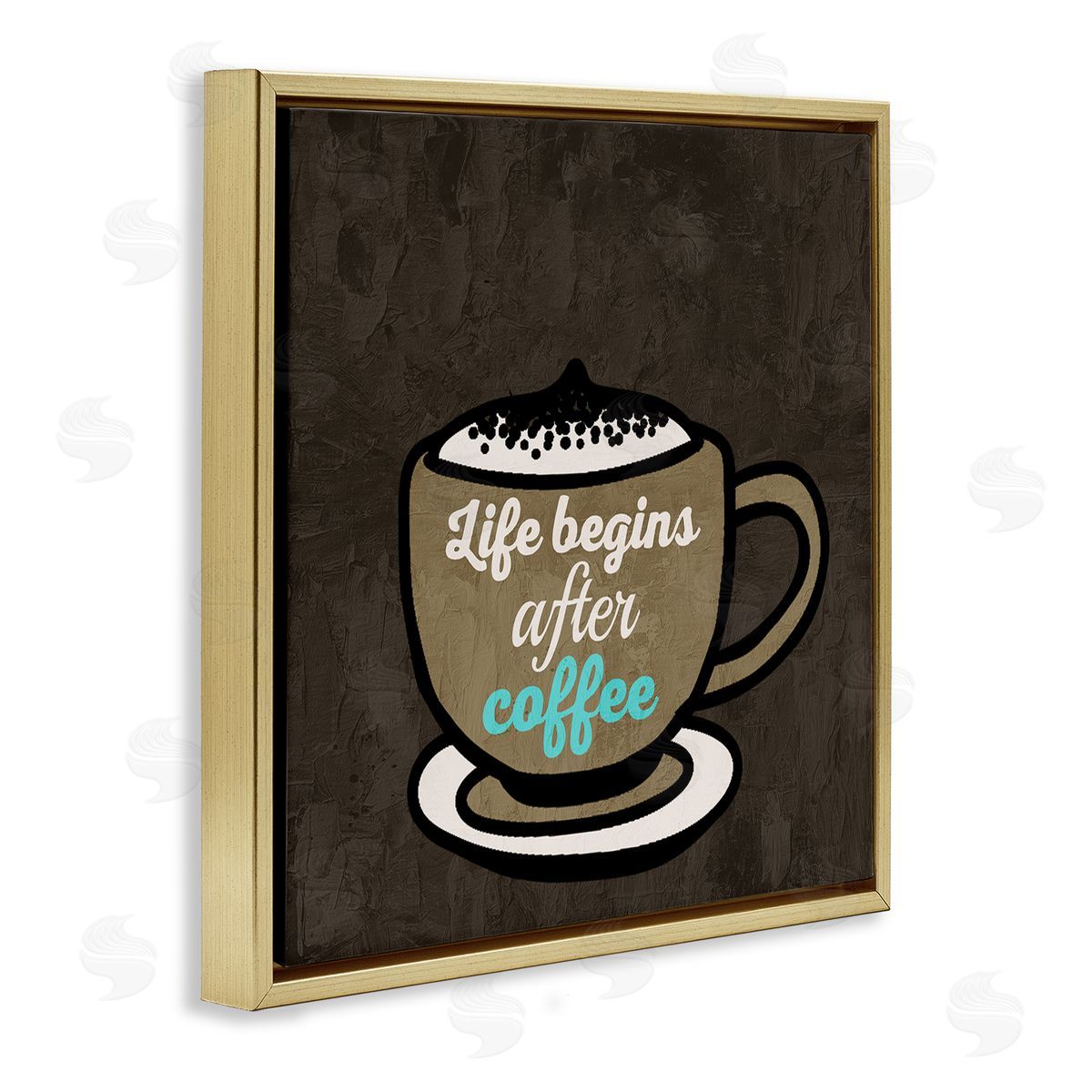 Kim Allen Life Begins After Coffee Gold Floating Frame Canvas Wall Art Print