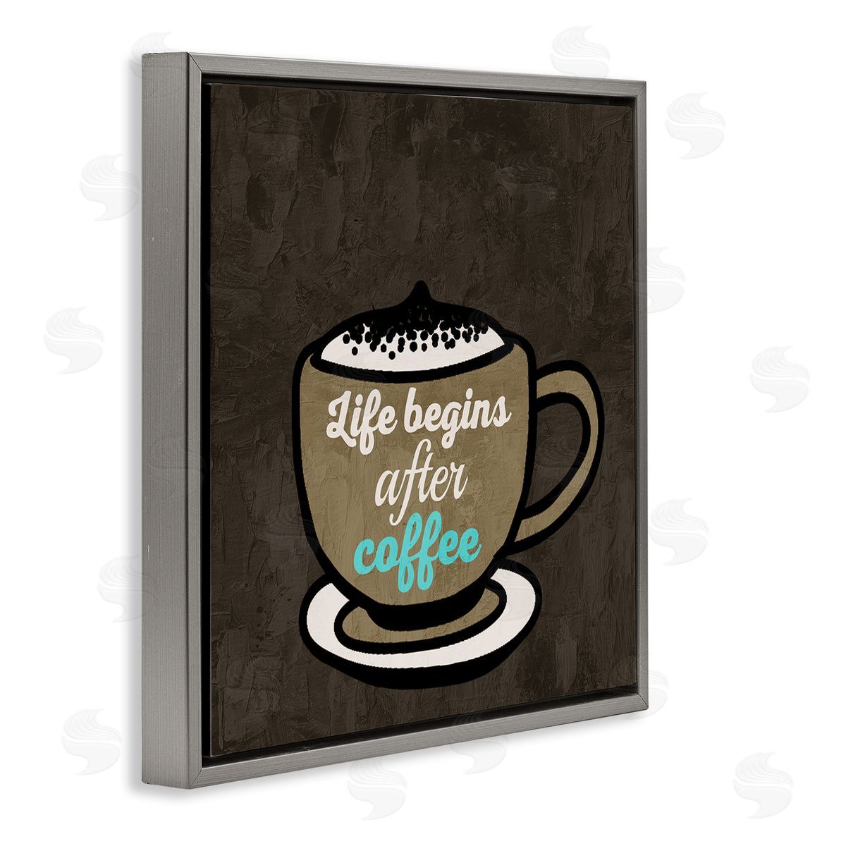 Kim Allen Life Begins After Coffee Gray Floating Frame Canvas Wall Art Print