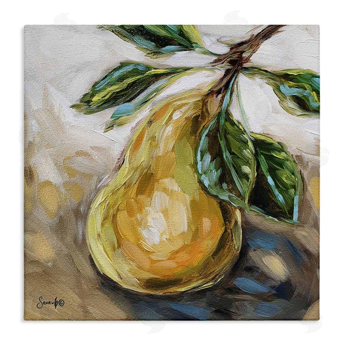 Sara G. Designs Pear Still Life Painting Stretched Canvas Wall Art Print
