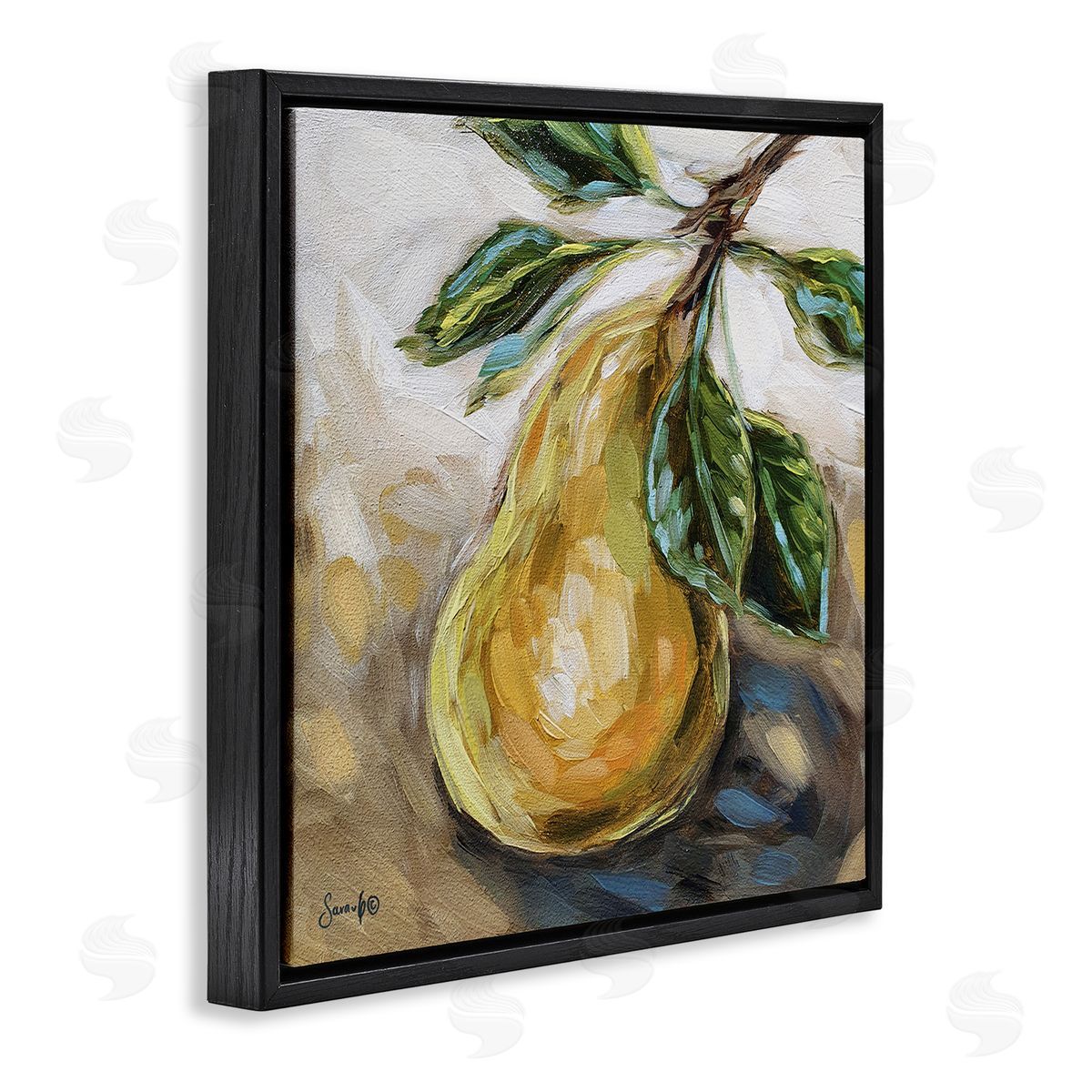 Sara G. Designs Pear Still Life Painting Black Floating Frame Canvas Wall Art Print