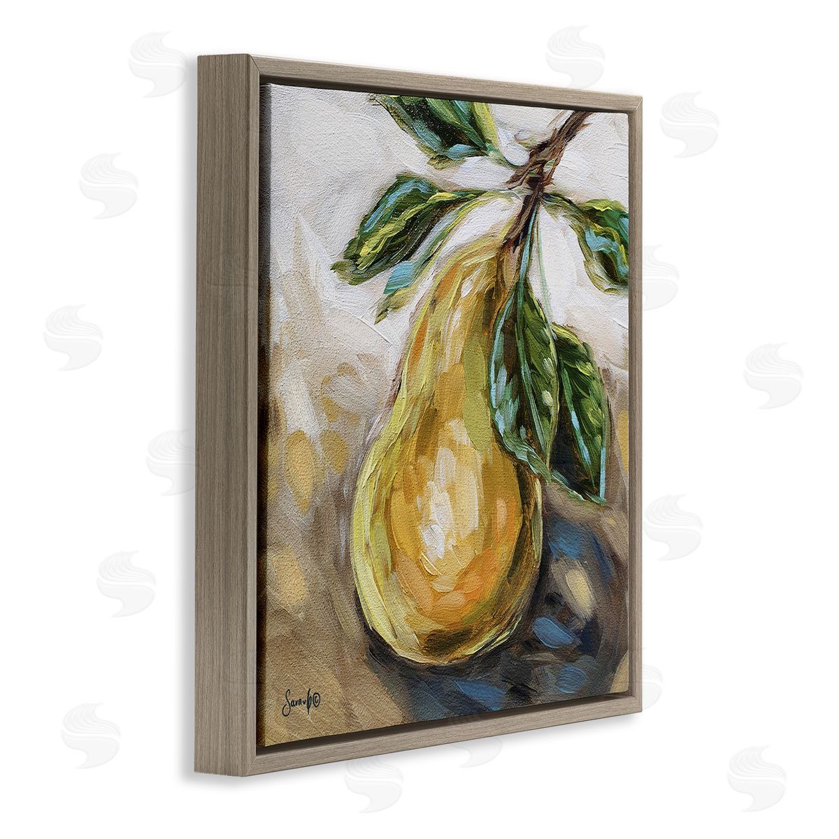 Sara G. Designs Pear Still Life Painting Brown Floating Frame Canvas Wall Art Print