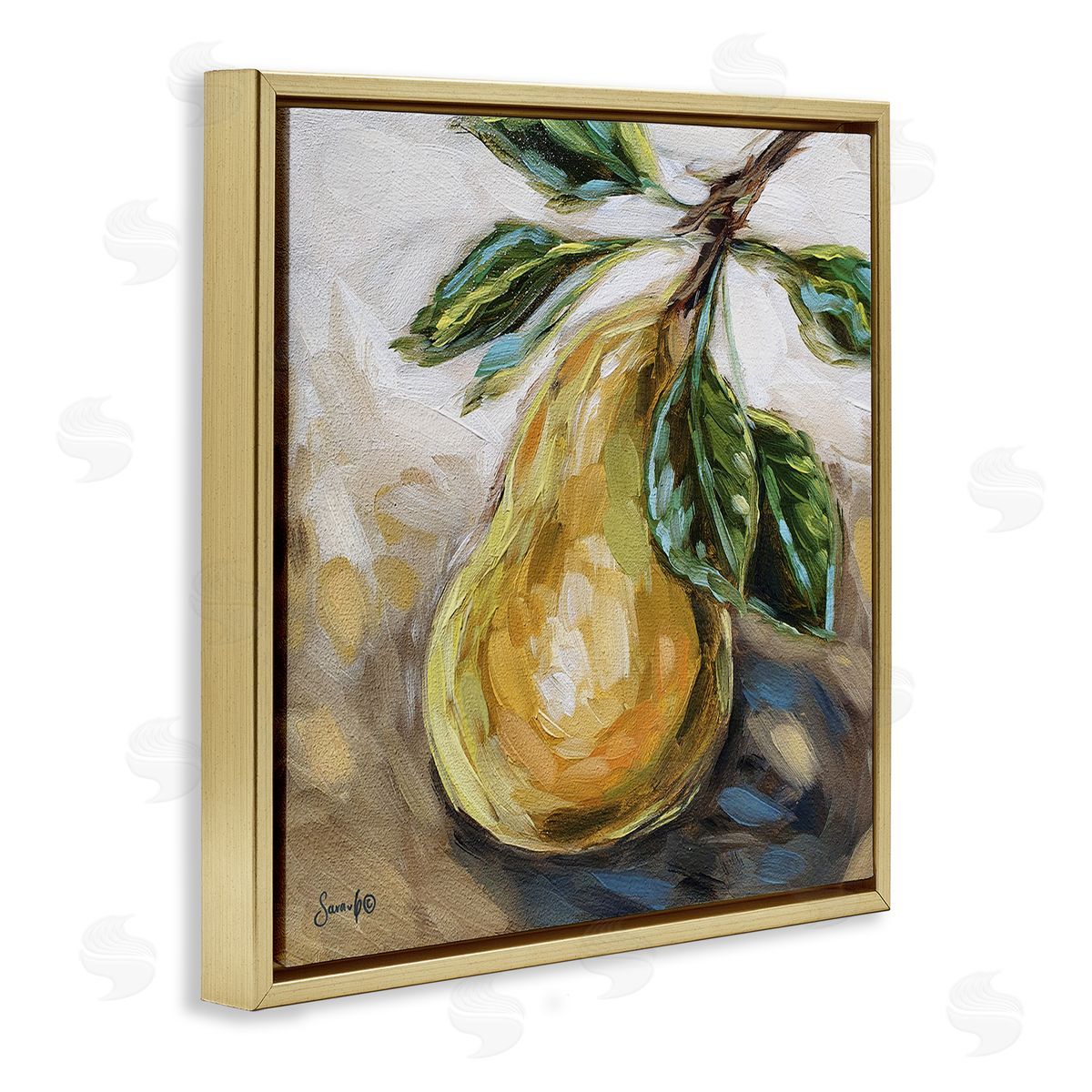 Sara G. Designs Pear Still Life Painting Gold Floating Frame Canvas Wall Art Print