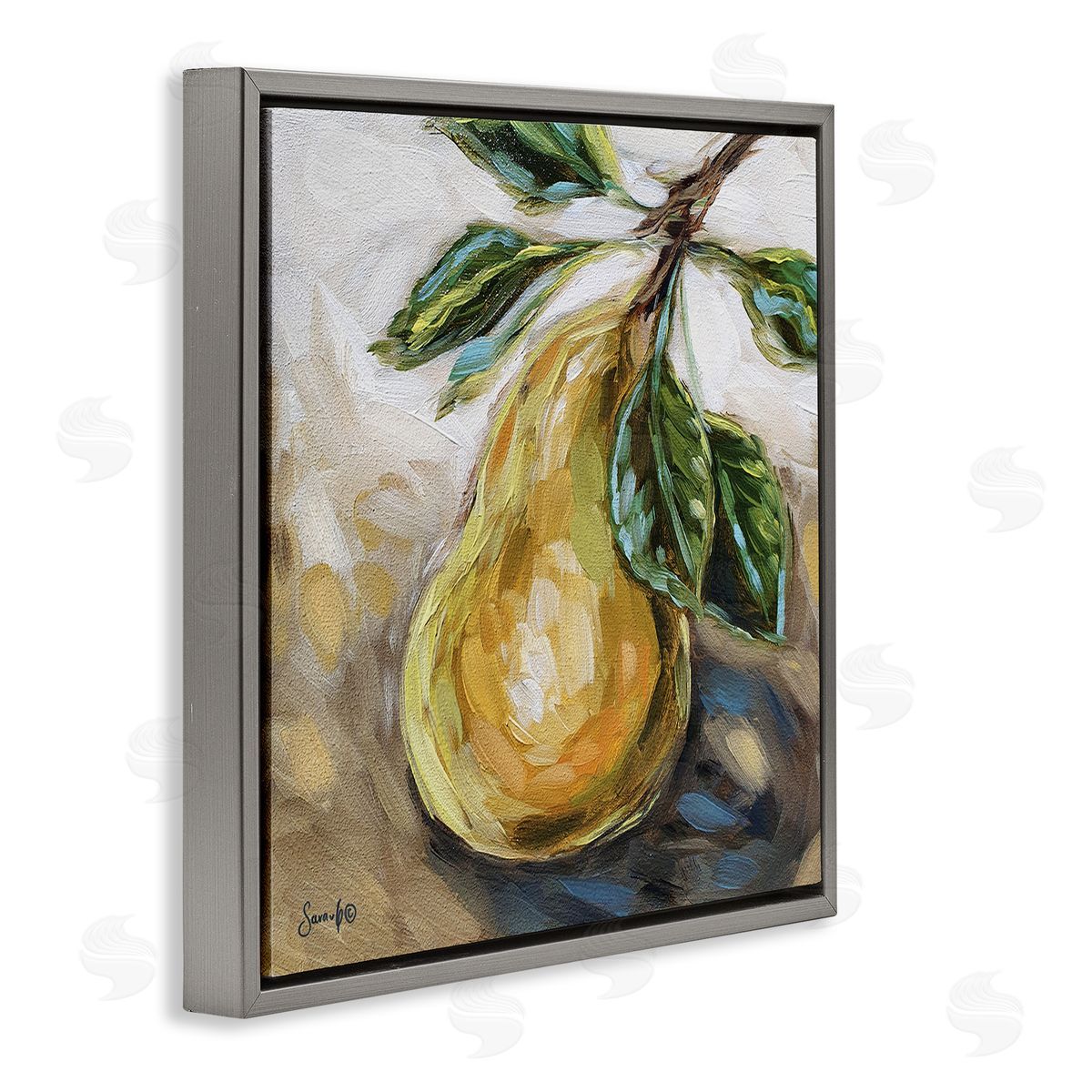 Sara G. Designs Pear Still Life Painting Gray Floating Frame Canvas Wall Art Print