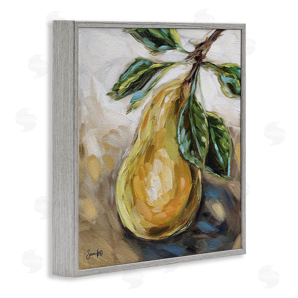 Sara G. Designs Pear Still Life Painting Gray Framed Glicee Wall Art Print