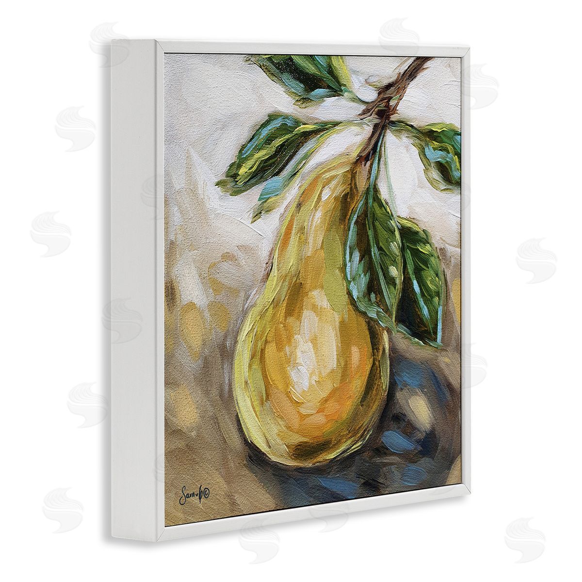Sara G. Designs Pear Still Life Painting White Framed Glicee Wall Art Print