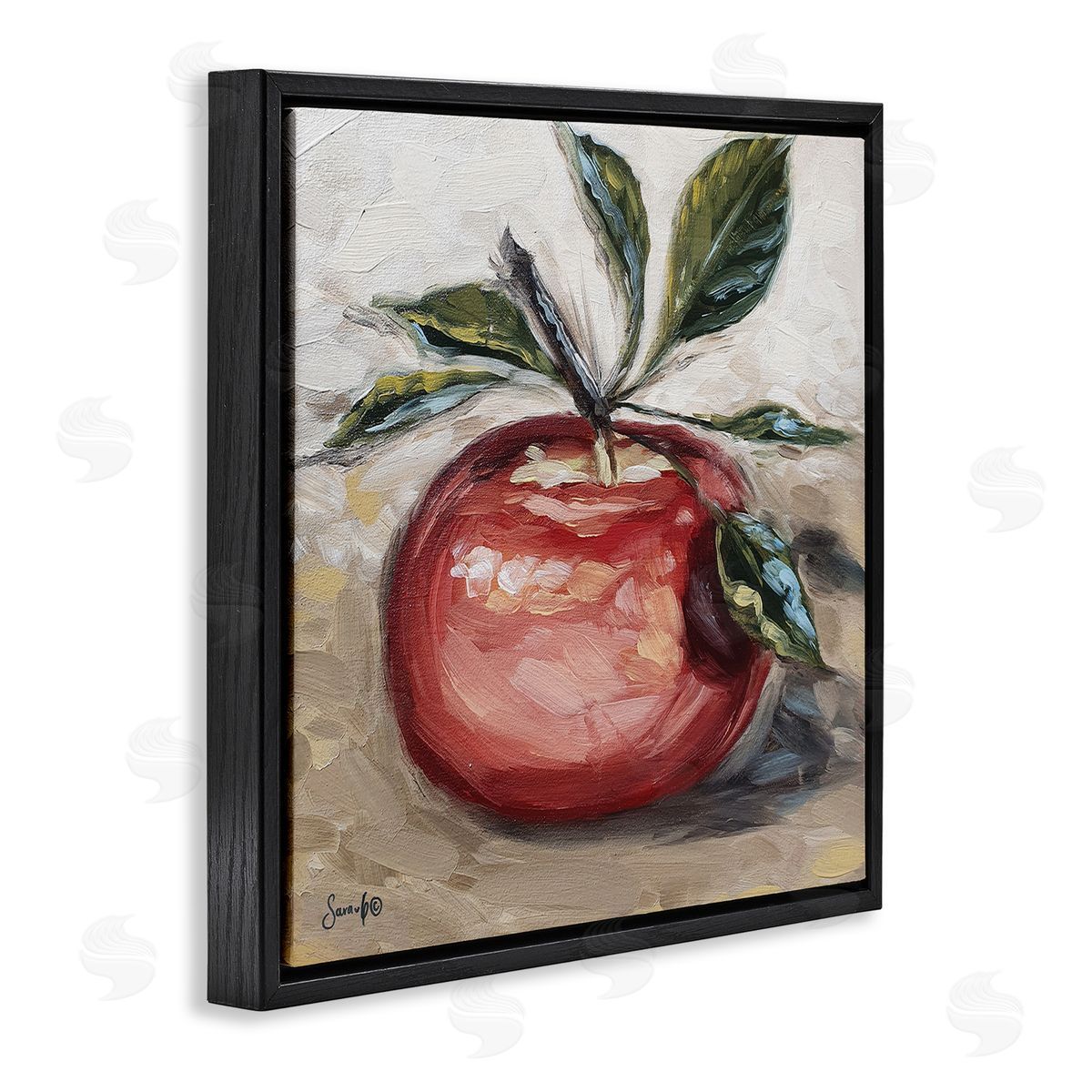 Sara G. Designs Traditional Apple Painting Black Floating Frame Canvas Wall Art Print