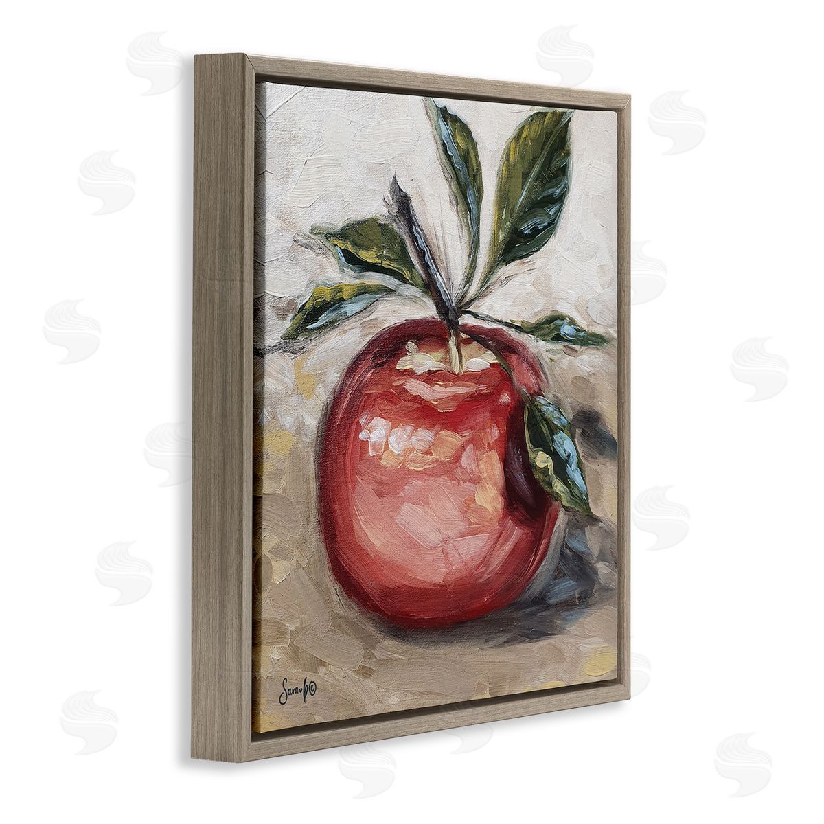 Sara G. Designs Traditional Apple Painting Brown Floating Frame Canvas Wall Art Print