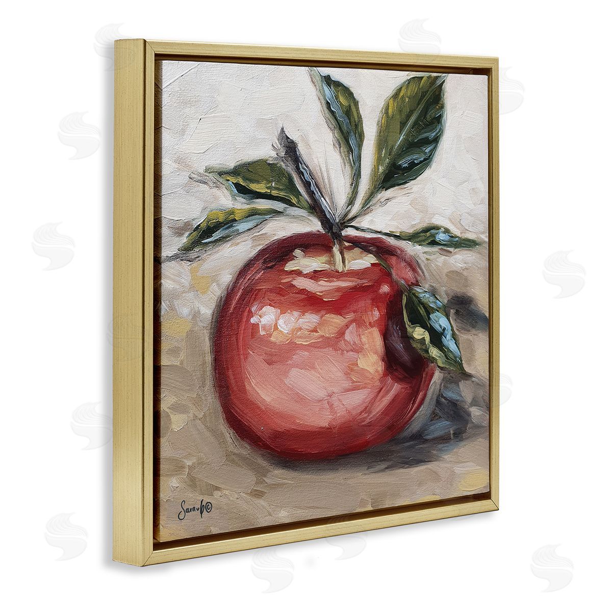 Sara G. Designs Traditional Apple Painting Gold Floating Frame Canvas Wall Art Print