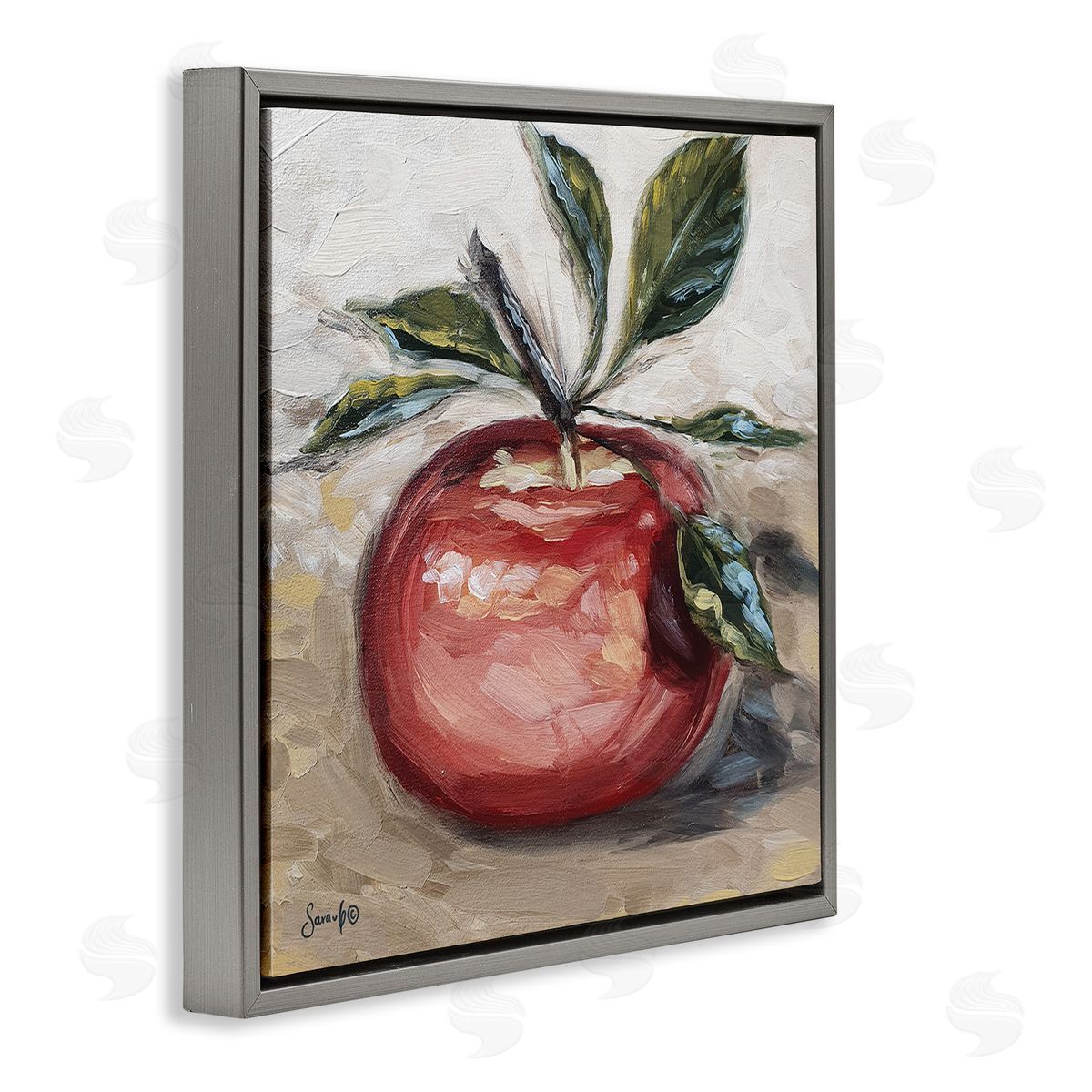 Sara G. Designs Traditional Apple Painting Gray Floating Frame Canvas Wall Art Print