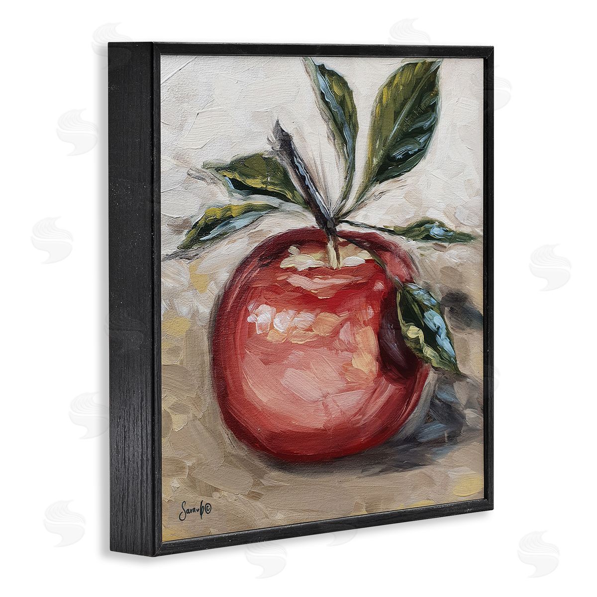 Sara G. Designs Traditional Apple Painting Black Framed Glicee Wall Art Print