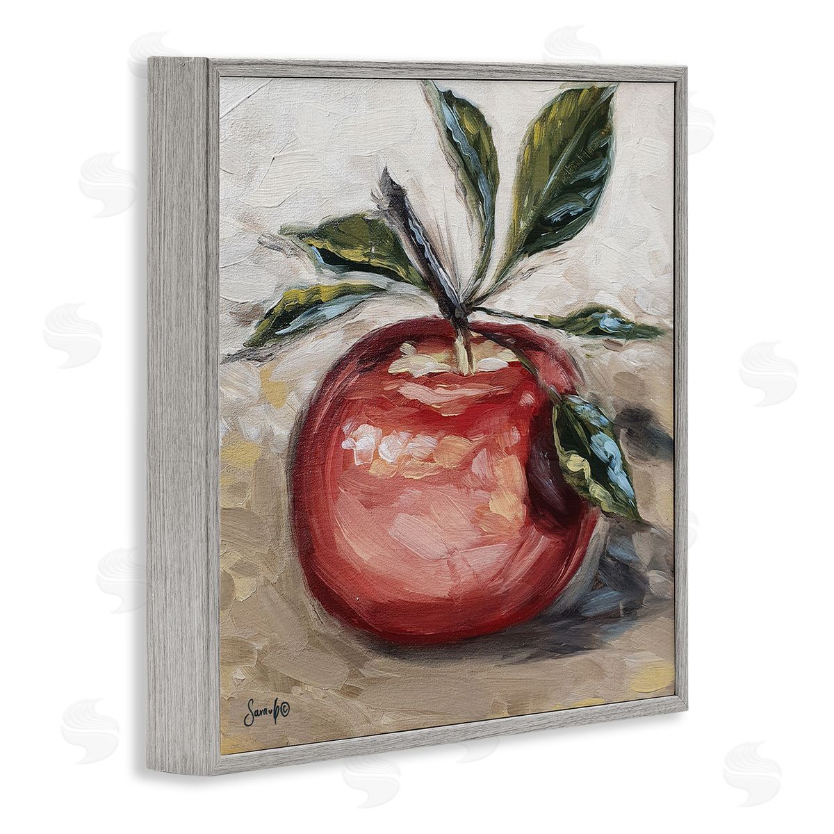 Sara G. Designs Traditional Apple Painting Gray Framed Glicee Wall Art Print