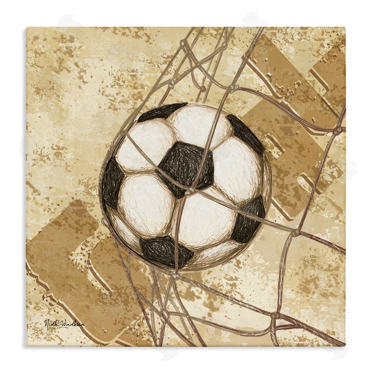 Nidhi Wadhwa Soccer Ball in Goal Stretched Canvas Wall Art Print