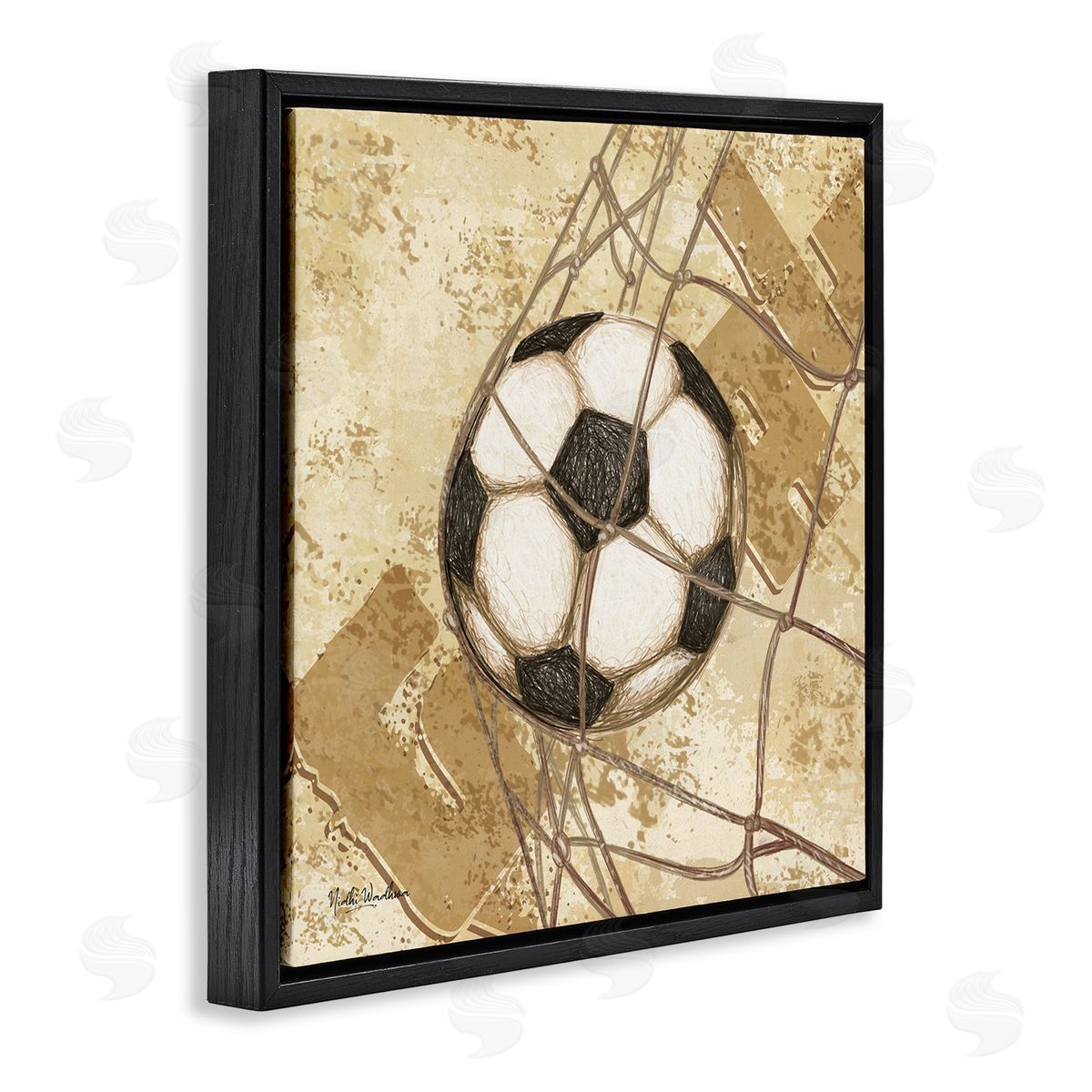 Nidhi Wadhwa Soccer Ball in Goal Black Floating Frame Canvas Wall Art Print