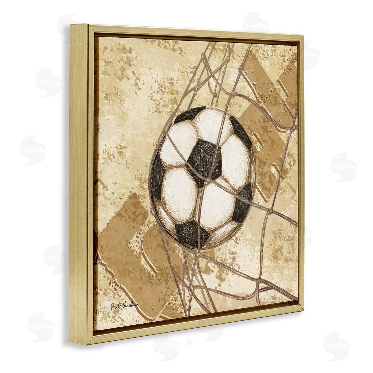 Nidhi Wadhwa Soccer Ball in Goal Gold Floating Frame Canvas Wall Art Print