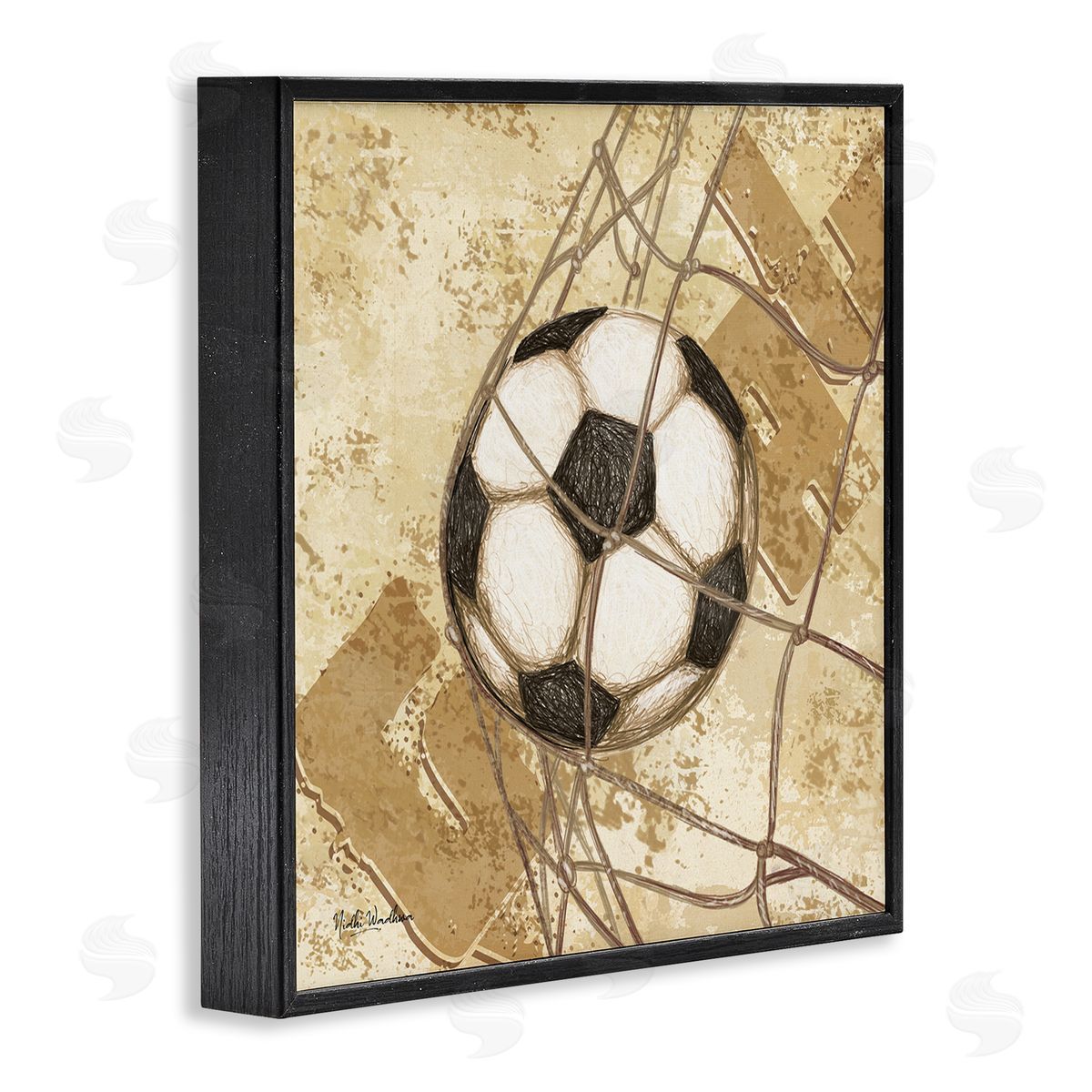 Nidhi Wadhwa Soccer Ball in Goal Black Framed Glicee Wall Art Print